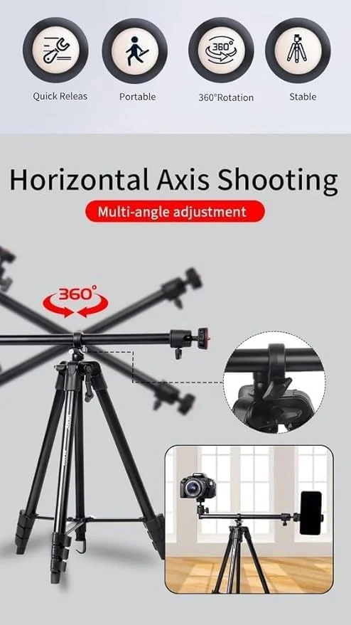 سه پایه دوربین و گوشی موبایل نکست استور به همراه بازوی جانبی، سه پایه فیلمبرداری حرفه ای، پایه ایستاده قابل تنظیم برای پخش زنده/عکاسی/ولاگ، سازگار با DSLR/iPhone/Android