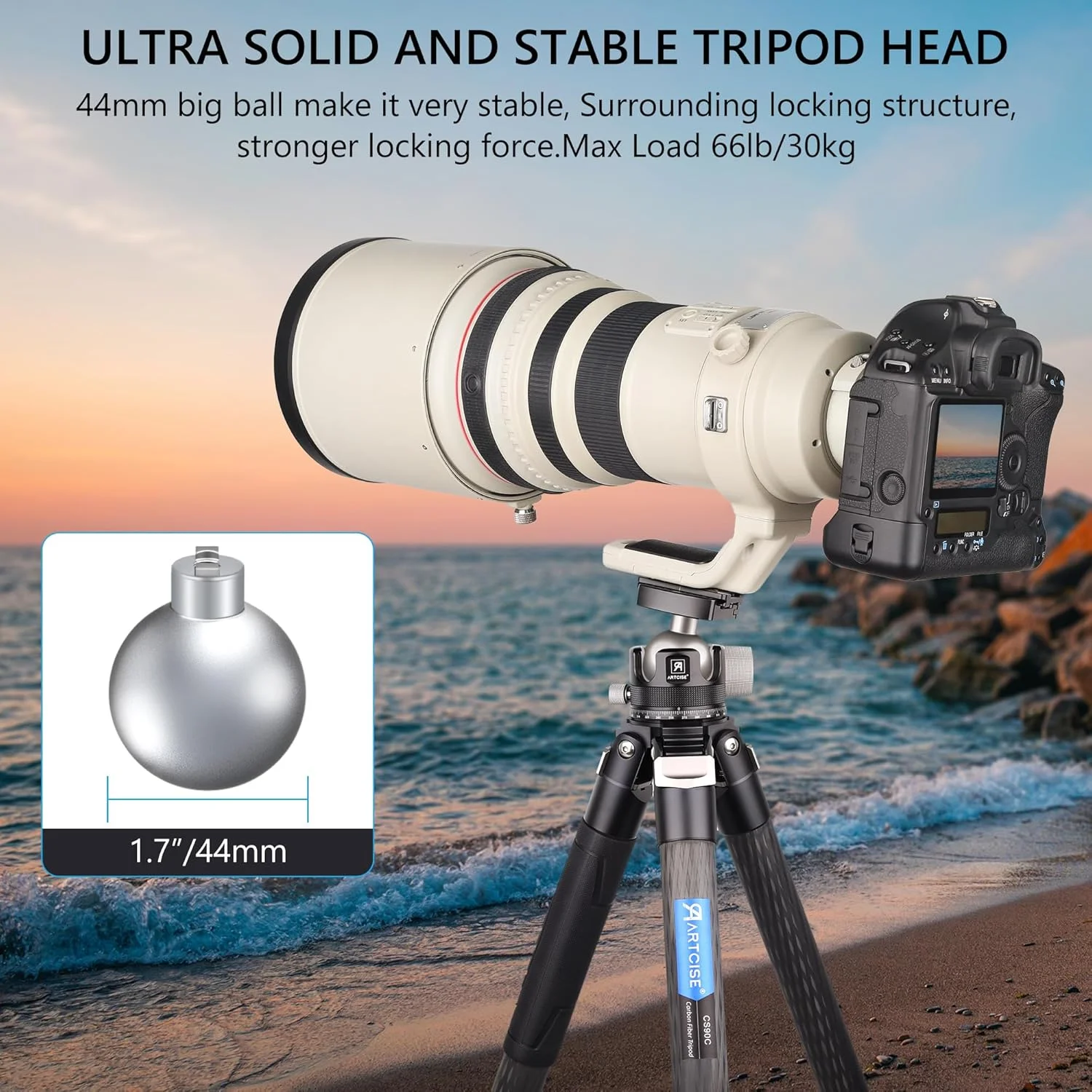 سر توپی سه پایه کم ارتفاع ARTCISE KB44، سر سه پایه سنگین، تمام فلزی CNC، دارای سه صفحه رهاسازی سریع 1/4 اینچی برای سه پایه، تک پایه، دوربین DSLR، دوربین فیلمبرداری، حداکثر بار 30 کیلوگرم