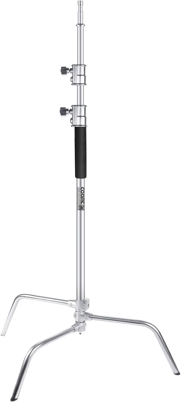 پایه C سنگین استیل COOPIC C40 با ارتفاع قابل تنظیم 1.5 تا 3 متر به همراه پایه لاک پشتی برای نور استروب استودیویی، رفلکتور، چتر و نور ال ای دی