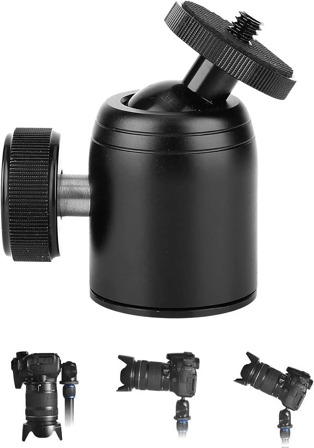 سه پایه توپی، سه پایه کوچک توپی با قابلیت چرخش 360 درجه، ساخته شده از آلیاژ آلومینیوم، دارای تبدیل 3/8 اینچ به 1/4 اینچ برای دوربین های DSLR، کمکوردر، سه پایه، تک پایه، پایه نور