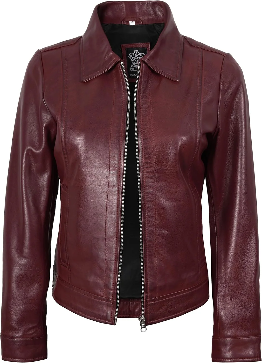 کت چرمی زنانه دکروم با کلاه جداشدنی