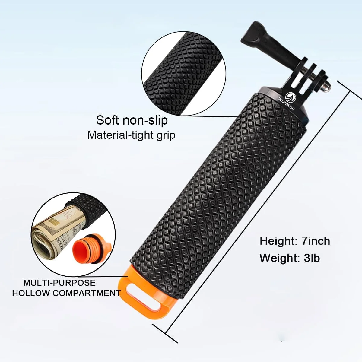 WLPREOE دسته شناور ضد آب برای GoPro + بند شناور دوربین برای آیفون، دوربین زیر آب، برای GoPro Hero 11 10 9 8 7 6 (نارنجی) - لوازم جانبی دوربین خود را ایمن کنید!