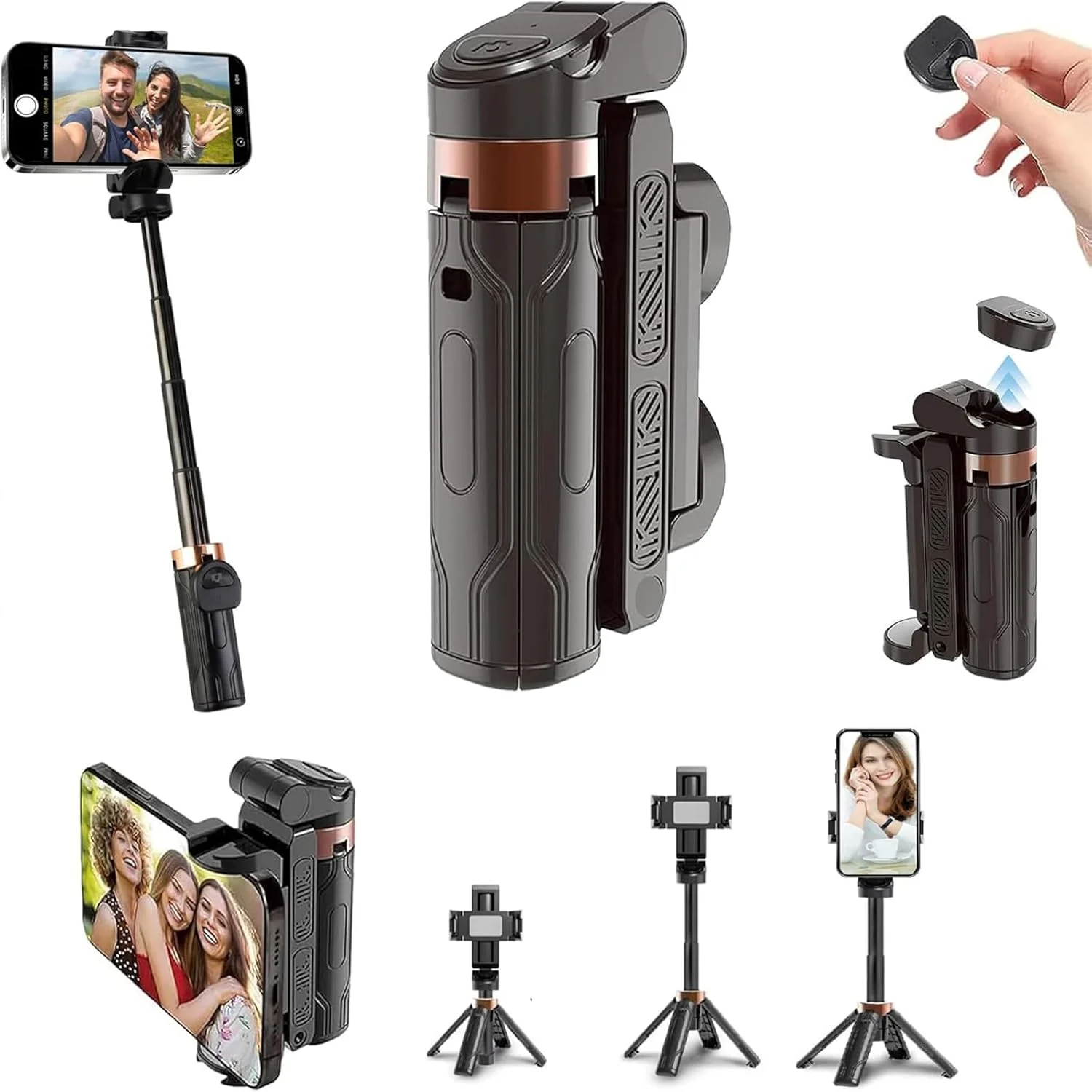 مونوپاد سلفی قابل حمل جیبی جدید 2025، سه پایه انعطاف پذیر چرخشی کوچک 360 درجه با ریموت (مشکی)، سازگار با آیفون/اندروید