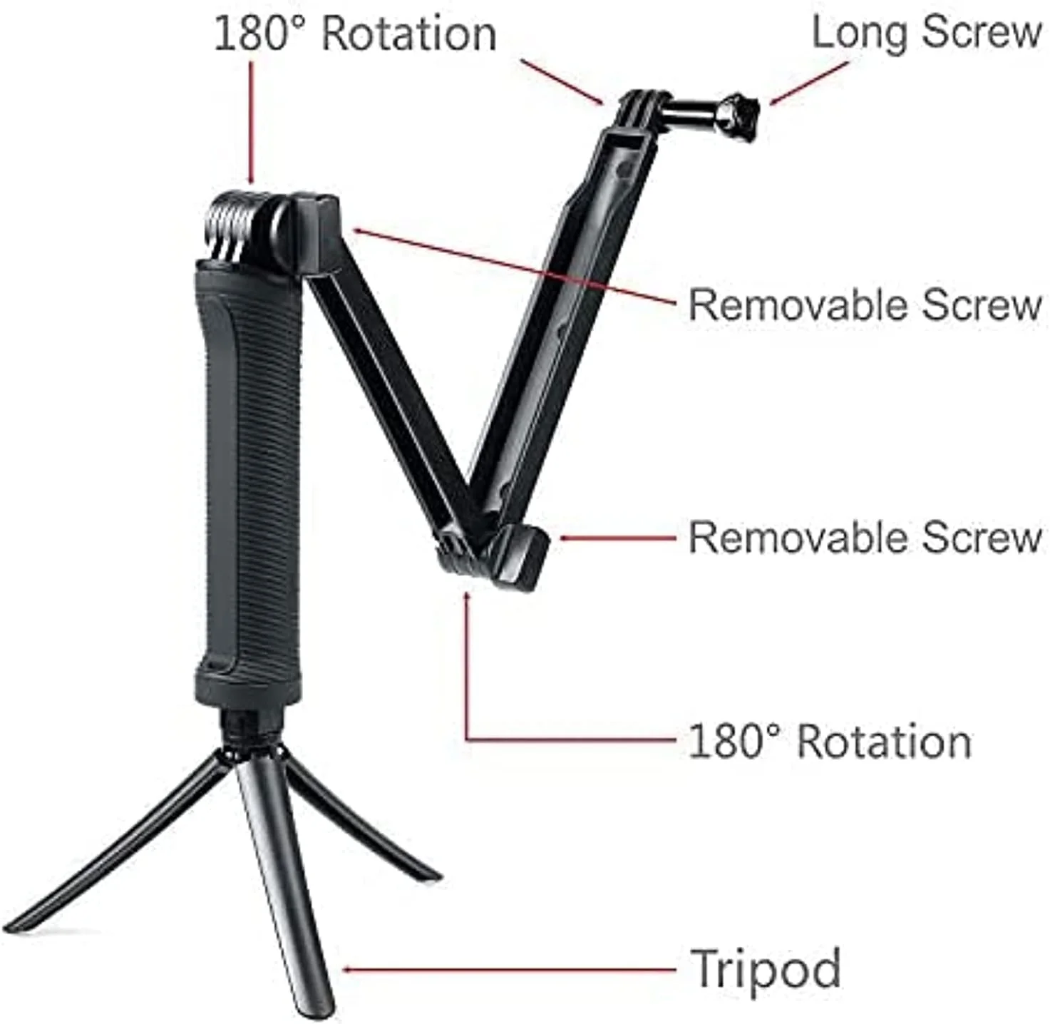 مونوپاد سه پایه سلفی گیر ای وینر مناسب برای GoPro Hero13 / DJI Osmo 360 Action 5 Pro Pocket 3 / Insta360 X5 X4 X3 X2 GO3S Ace Pro2 - مونوپاد تلسکوپی با دسته برای مسافرت، پیاده روی، دوچرخه سواری و غواصی