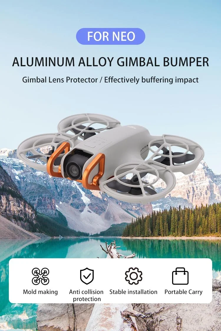 محافظ ضربه گیر گیمبال آلیاژ آلومینیوم Pidynx برای DJI NEO، محافظ لنز گیمبال، بافر موثر ضربه، لوازم جانبی ضد برخورد پهپاد (نارنجی)