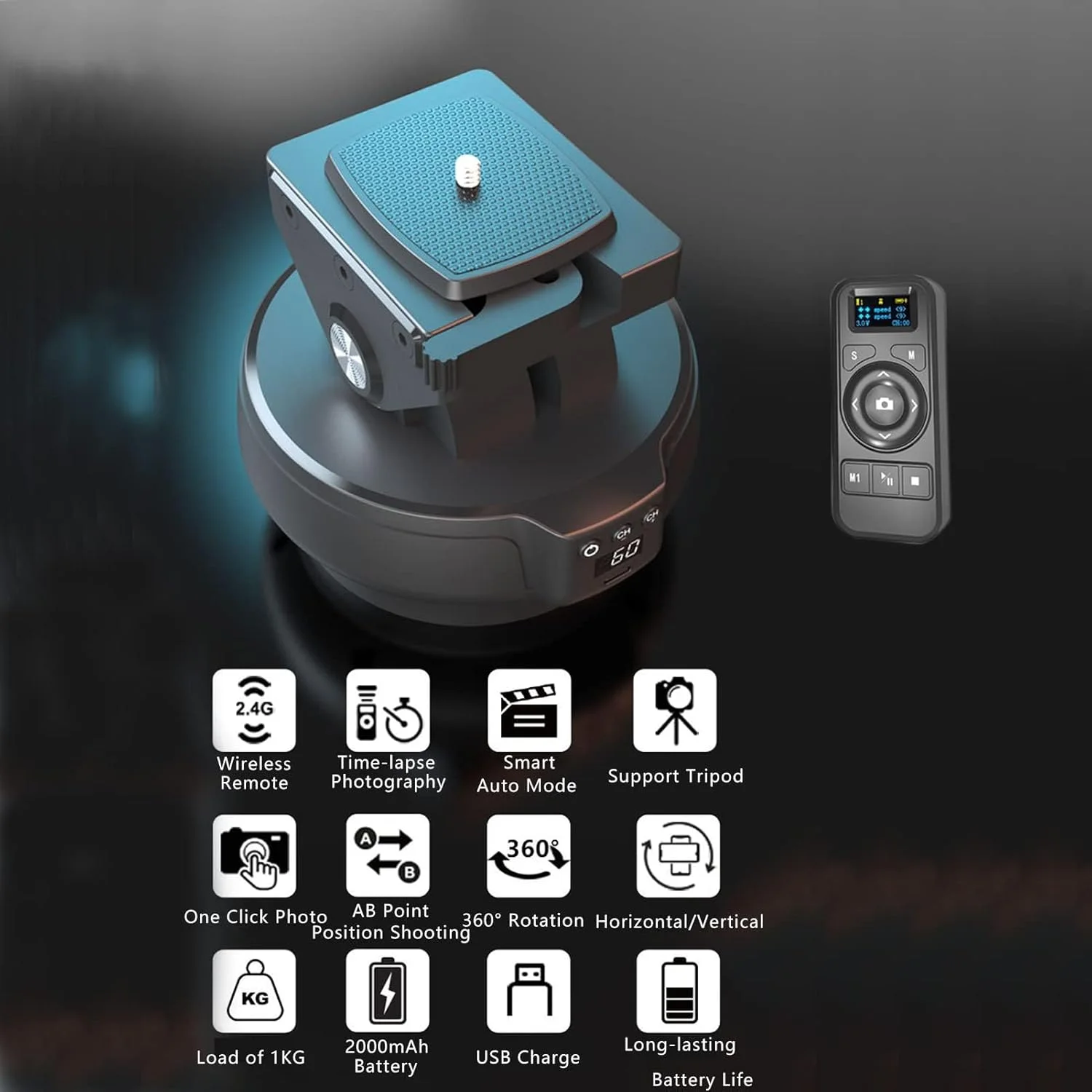 سر چرخشی موتوردار KASTWAVE، چرخش ۳۶۰ درجه کنترل از راه دور بی‌سیم حرفه‌ای چند منظوره پانوراما برای دوربین تلفن همراه، حداکثر بار ۱ کیلوگرم