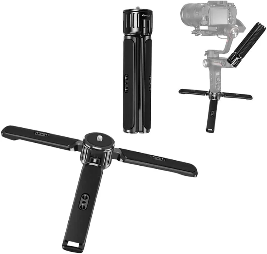 سه پایه کوچک آلومینیومی قابل تنظیم برای استابلایزر DJI/Zhiyun - پایه رومیزی Vlog با سوراخ های پیچ 1/4 اینچی، سازگار با Osmo Mobile و تلفن های هوشمند (دسته رهاسازی سریع)