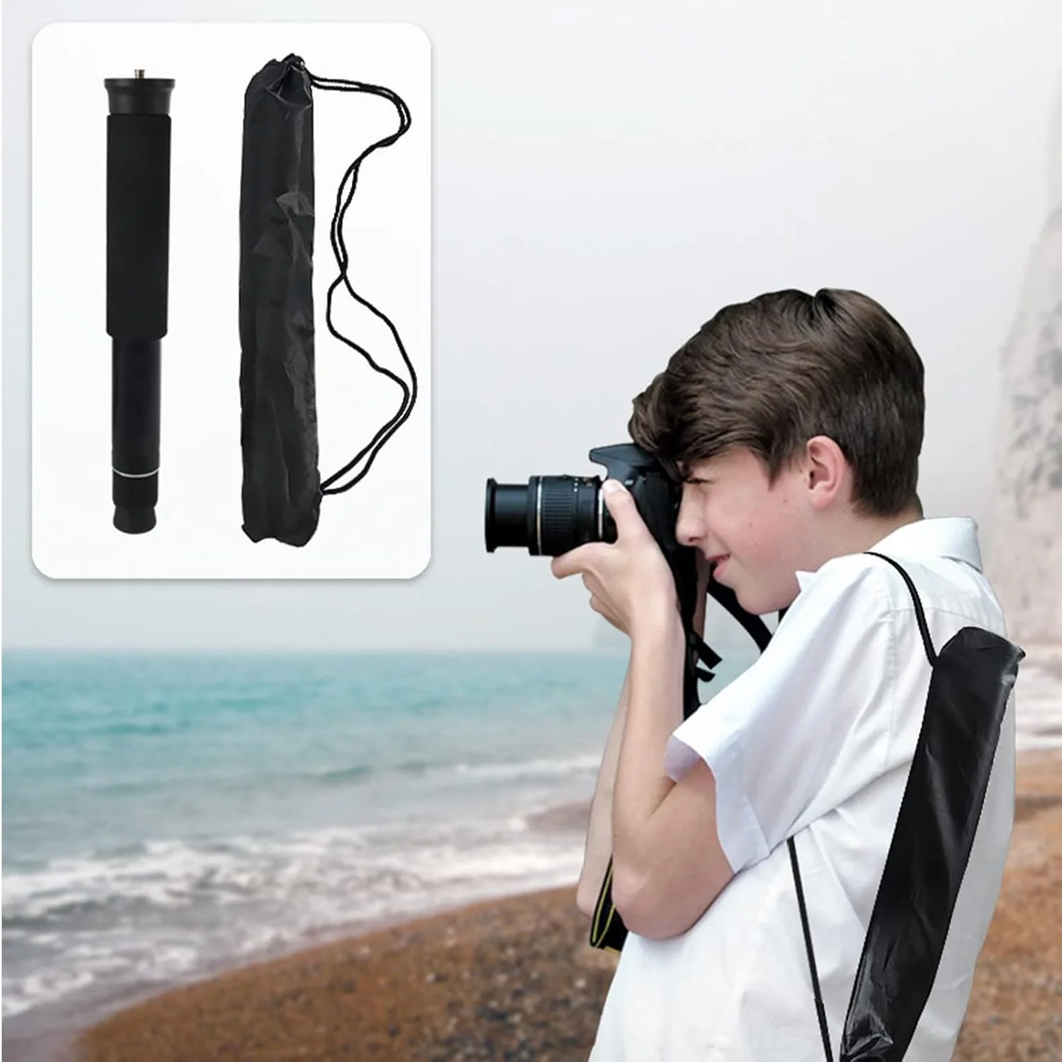 تک پایه دوربین Bewinner، 8 قسمتی فیبر کربنی قابل حمل سبک وزن، میله سلفی آلیاژ آلومینیوم برای پیاده روی و کمپینگ