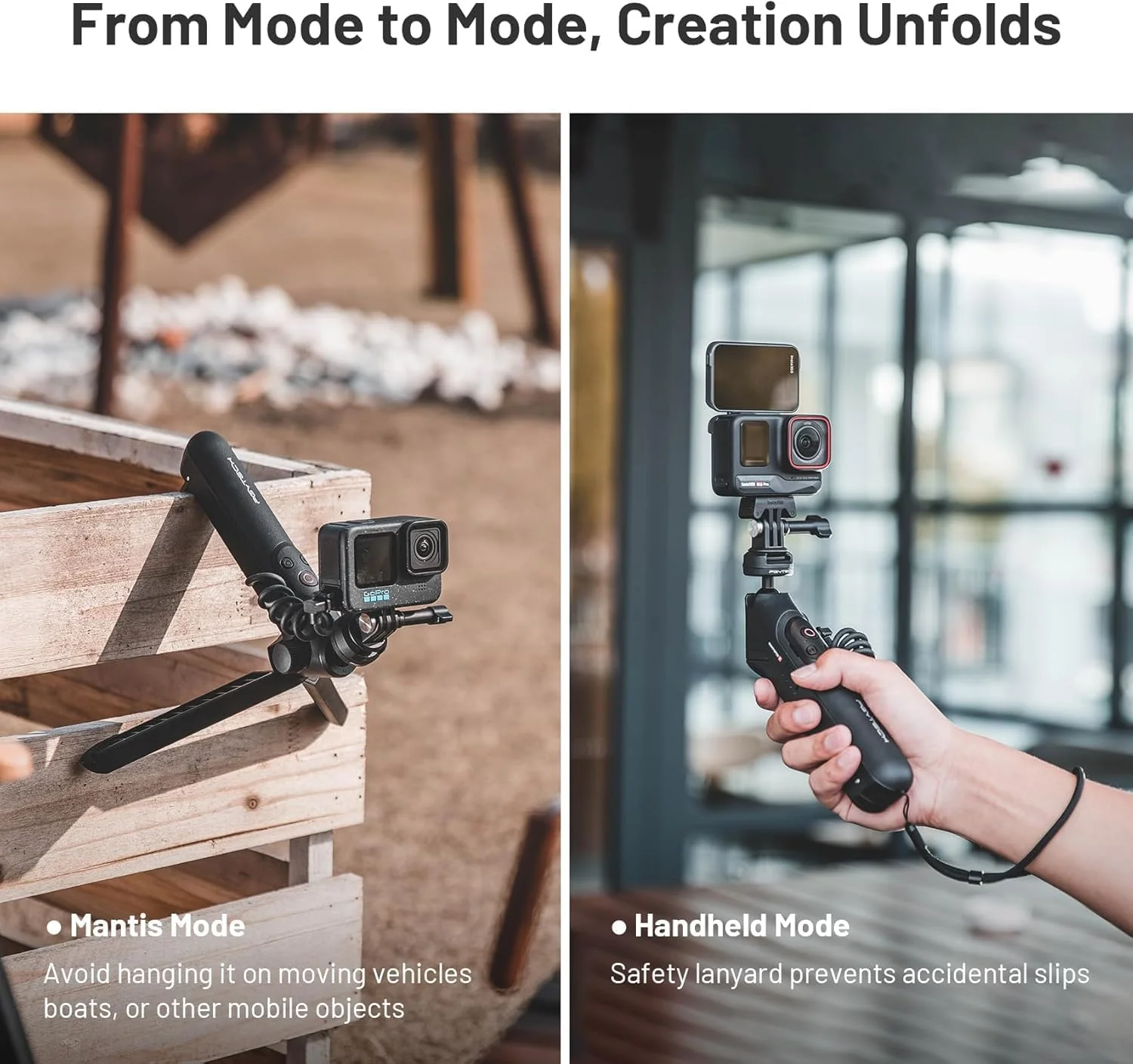 دسته شناور، CapLock MantisPod Power، پایه دسته باتری برای Insta360 X4، سه پایه تک پایه سلفی ولاگ شارژی، با آداپتور 1/4 اینچی، پاور استیک برای تلفن، لوازم جانبی دوربین برای Insta360 X3