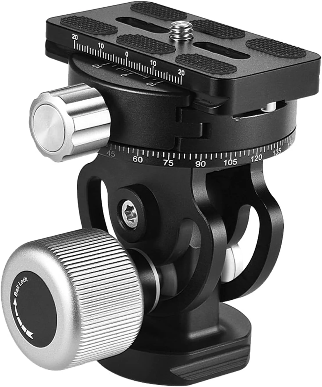 هد سه پایه VH-10 Hingers با قابلیت حرکت دو طرفه و چرخش 360 درجه، مناسب برای عکاسی پانوراما و تماشای پرندگان، دارای صفحه رهاسازی سریع، 3 تراز حباب و کیف حمل