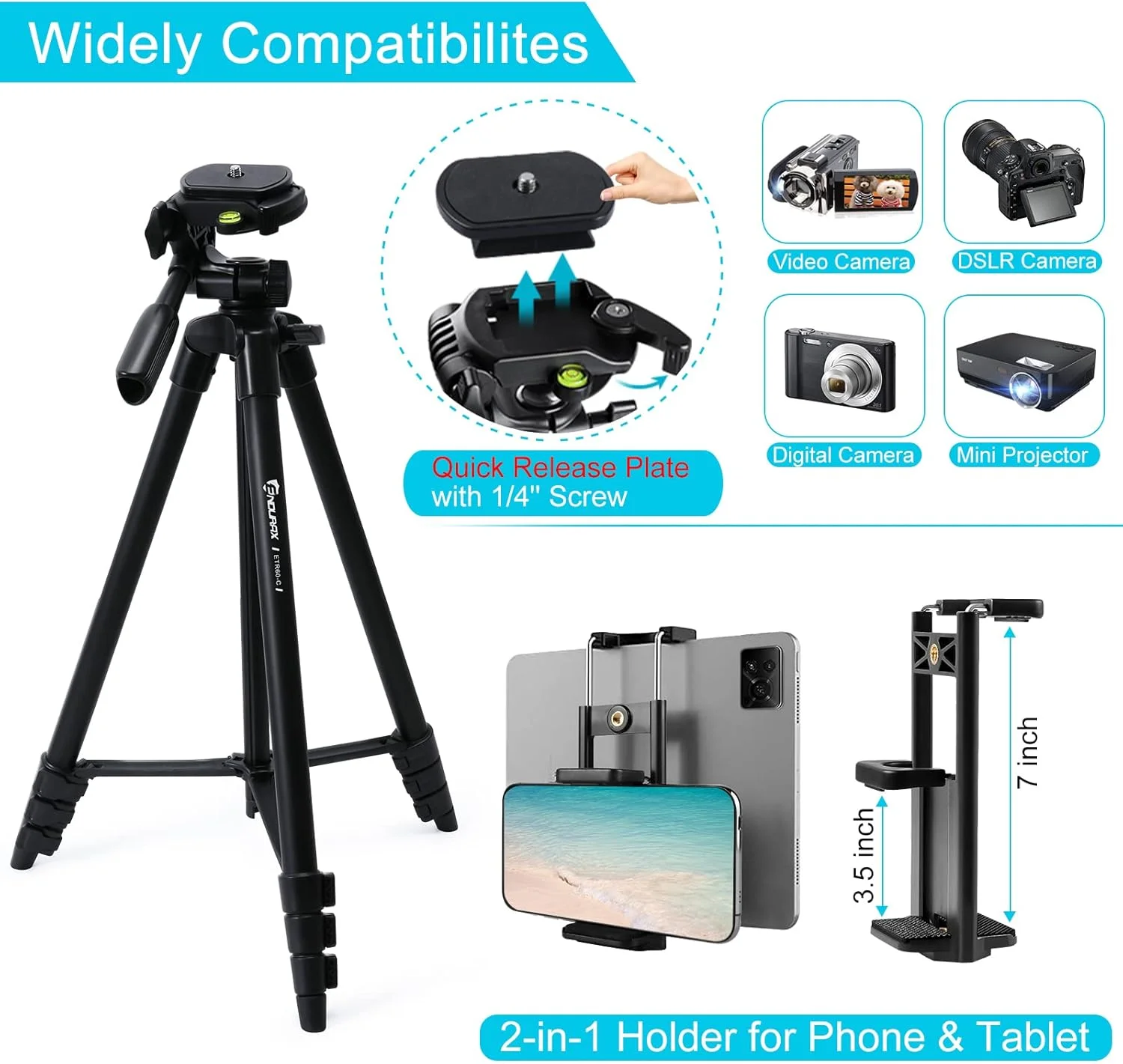 پایه نگهدارنده گوشی و دوربین Endurax 60 اینچی برای دوربین های DSLR کانن نیکون به همراه هولدر یونیورسال گوشی، تراز حباب و کیف حمل - تصویر 2 پایه نگهدارنده گوشی و دوربین Endurax 60 اینچی برای دوربین های DSLR کانن نیکون به همراه هولدر یونیورسال گوشی، تراز حباب و کیف حمل - تصویر 2