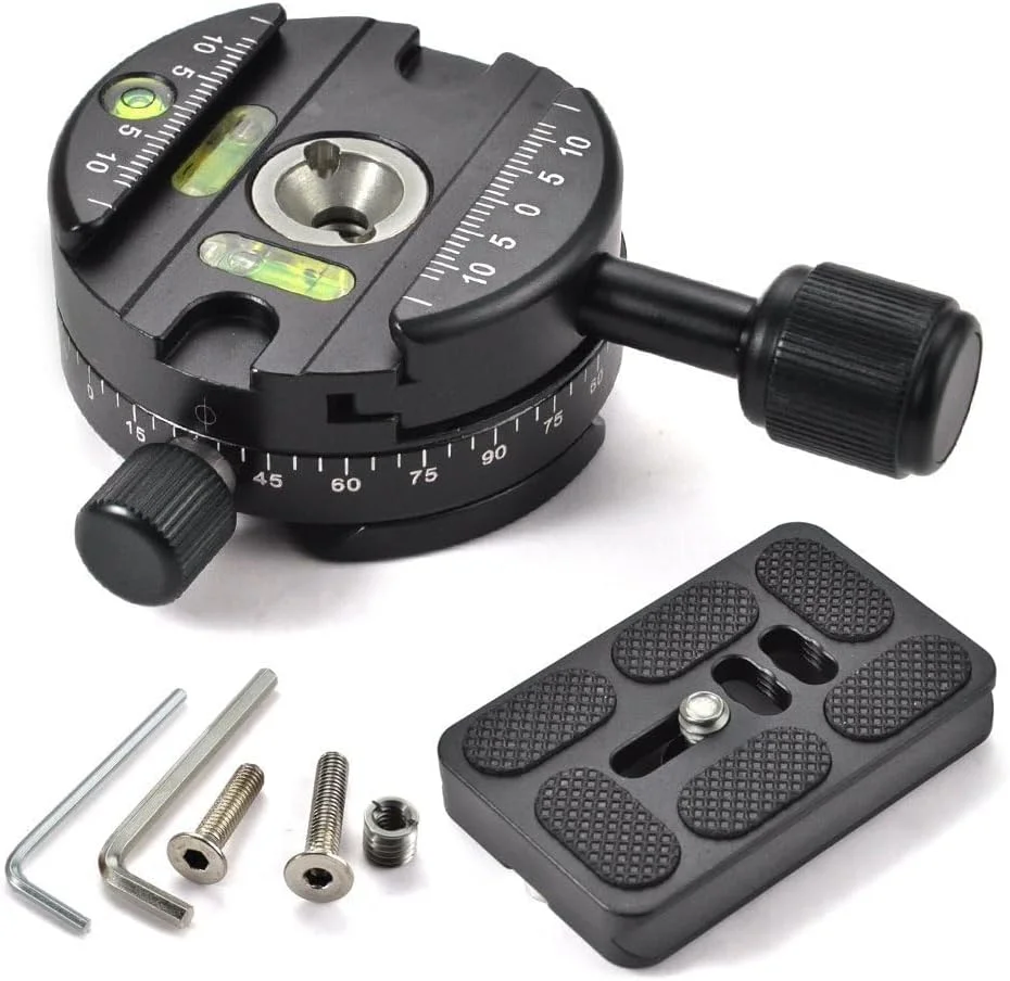 پایه سه پایه پانوراما 360 درجه ای eWINNER با گیره دستگیره پیچی و صفحه رهاسازی سریع QR برای Arca-Swiss و تراز حبابی برای دوربین ها/سه پایه ها/تک پایه ها/تلفن/حداکثر بار تا 12 کیلوگرم