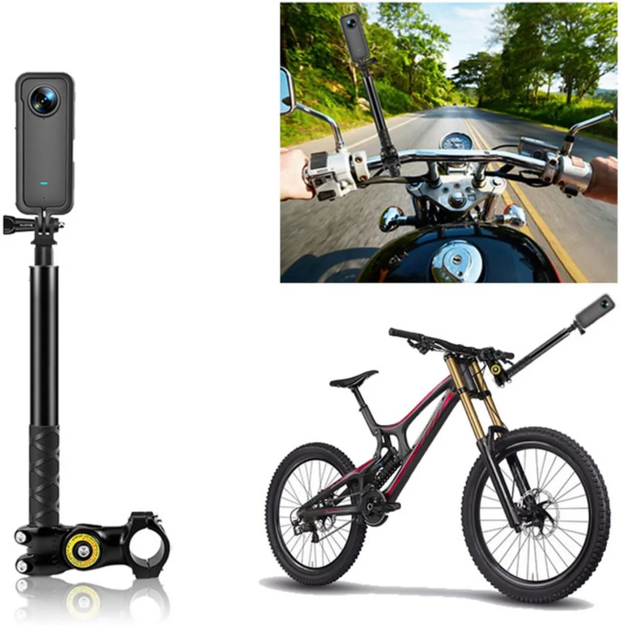 تک پایه پانورامیک موتورسیکلت و دوچرخه SKEIDO، میله سلفی مخفی سازگار با GoPro Max Her 11 10 9 One DJI Insta360