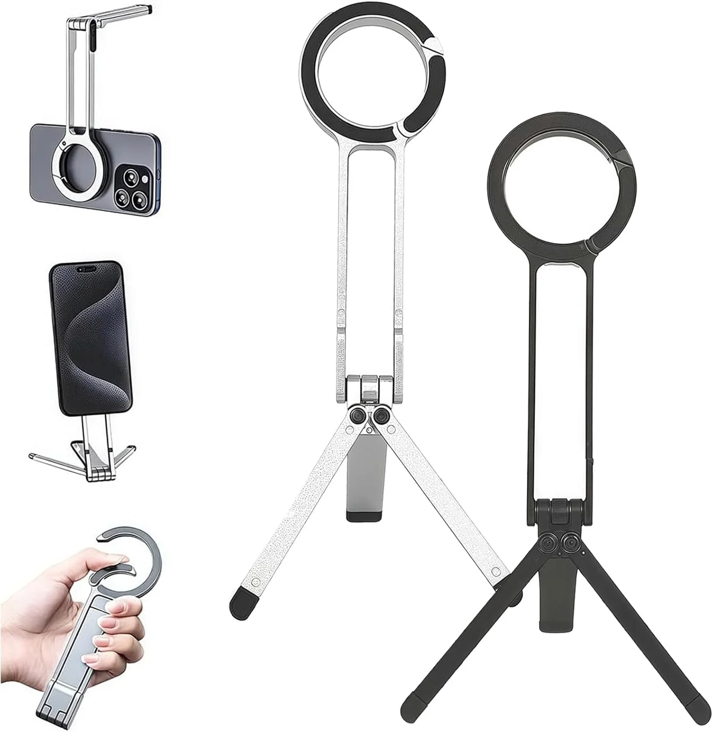 سه پایه مغناطیسی تلفن MA38، نگهدارنده آلومینیومی تلفن هوشمند، نگهدارنده قابل حمل تلفن، مونوپاد تاشو کوچک مسافرتی، برای ولاگ، باشگاه، لوازم ضروری سفر (2 عدد)