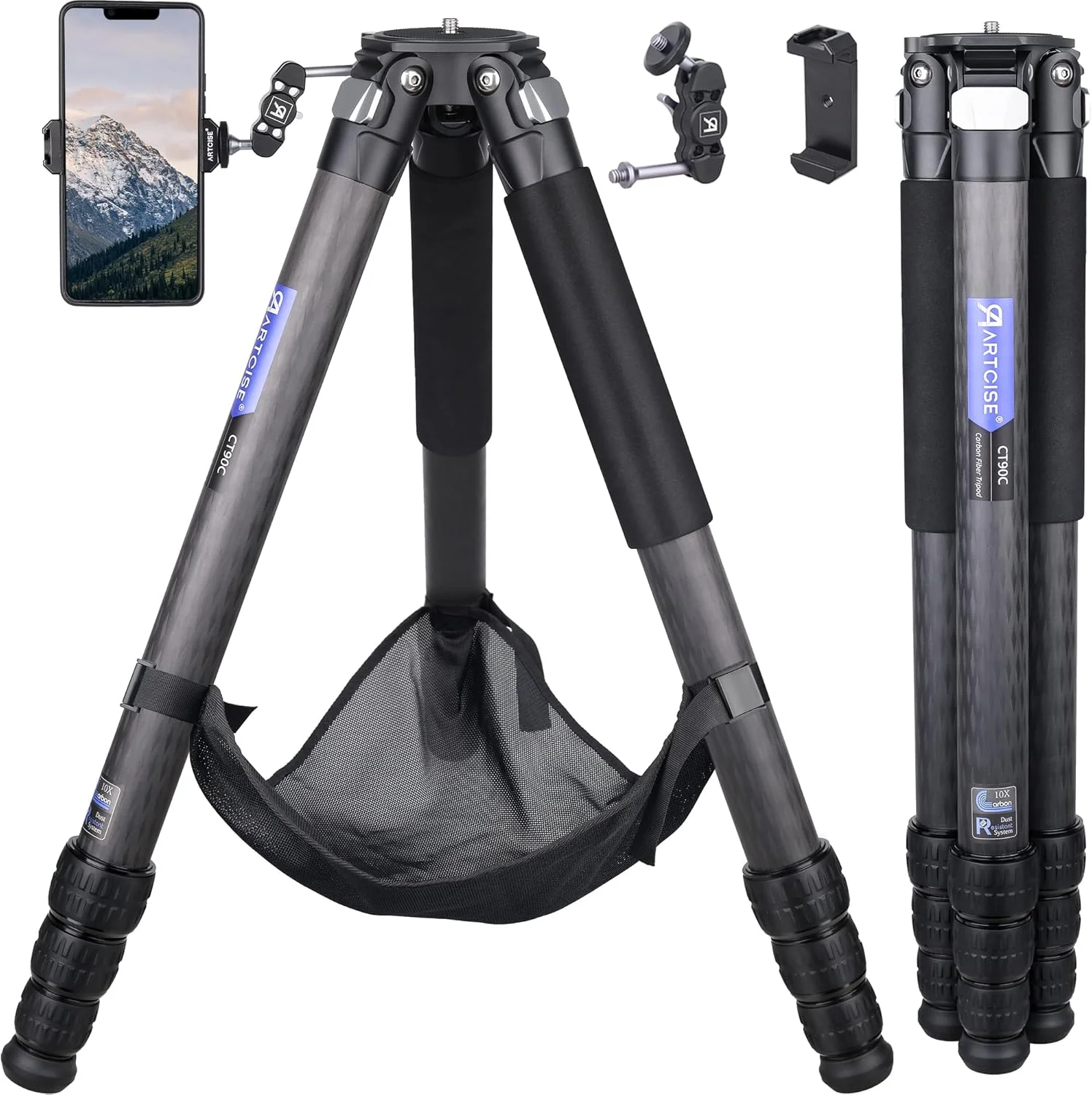 سه پایه فیبر کربنی جمع و جور ARTCISE CT90C با کیف سنگ، پایه دوربین مسافرتی سنگین برای دوربین های Canon Sony Nikon DSLR، حداکثر تحمل وزن 40 کیلوگرم (هدیه اضافی: کیف سنگ، بازوی جادویی CNC، گیره تلفن CNC) سه پایه فیبر کربنی جمع و جور ARTCISE CT90C با کیف سنگ، پایه دوربین مسافرتی سنگین برای دوربین های Canon Sony Nikon DSLR، حداکثر تحمل وزن 40 کیلوگرم (هدیه اضافی: کیف سنگ، بازوی جادویی CNC، گیره تلفن CNC)