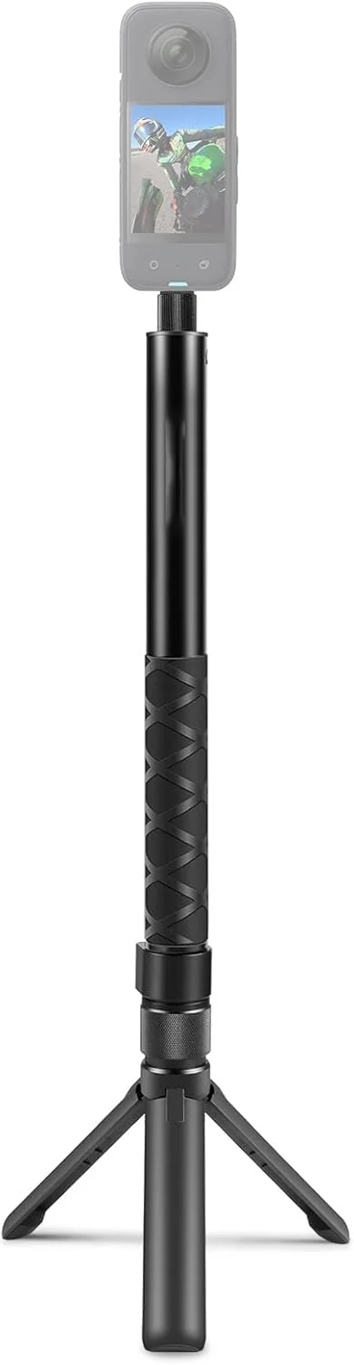 کیت مونوپاد دوربین حرفه ای، مونوپاد سلفی استیک با پایه سه پایه، مشکی، برای Insta360 X3, X4 Go-Pro DJI با دسته گردان، پایه سه پایه رومیزی 110 سانتی متری