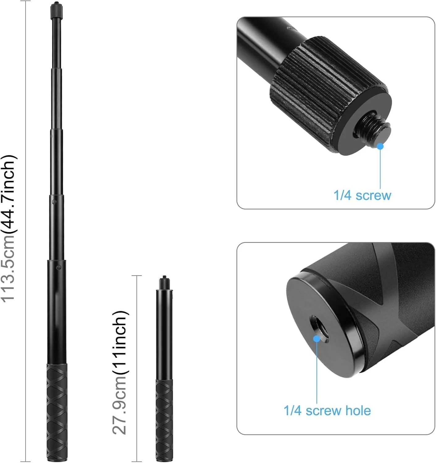 کیت مونوپاد دوربین حرفه ای، مونوپاد سلفی استیک با پایه سه پایه، مشکی، برای Insta360 X3, X4 Go-Pro DJI با دسته گردان، پایه سه پایه رومیزی 110 سانتی متری