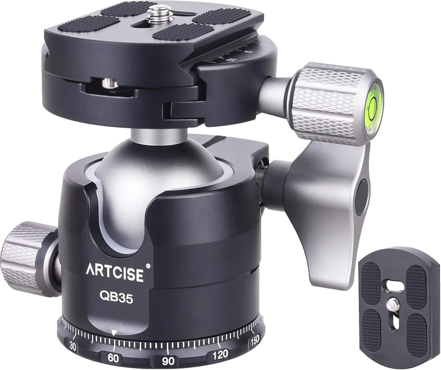 هد توپی کم ارتفاع ARTCISE، پایه هد توپی فلزی 35 میلی‌متری با 2 صفحه رهاسازی سریع Arca برای سه پایه DSLR، تک پایه و دوربین فیلمبرداری، حداکثر بار 15 کیلوگرم