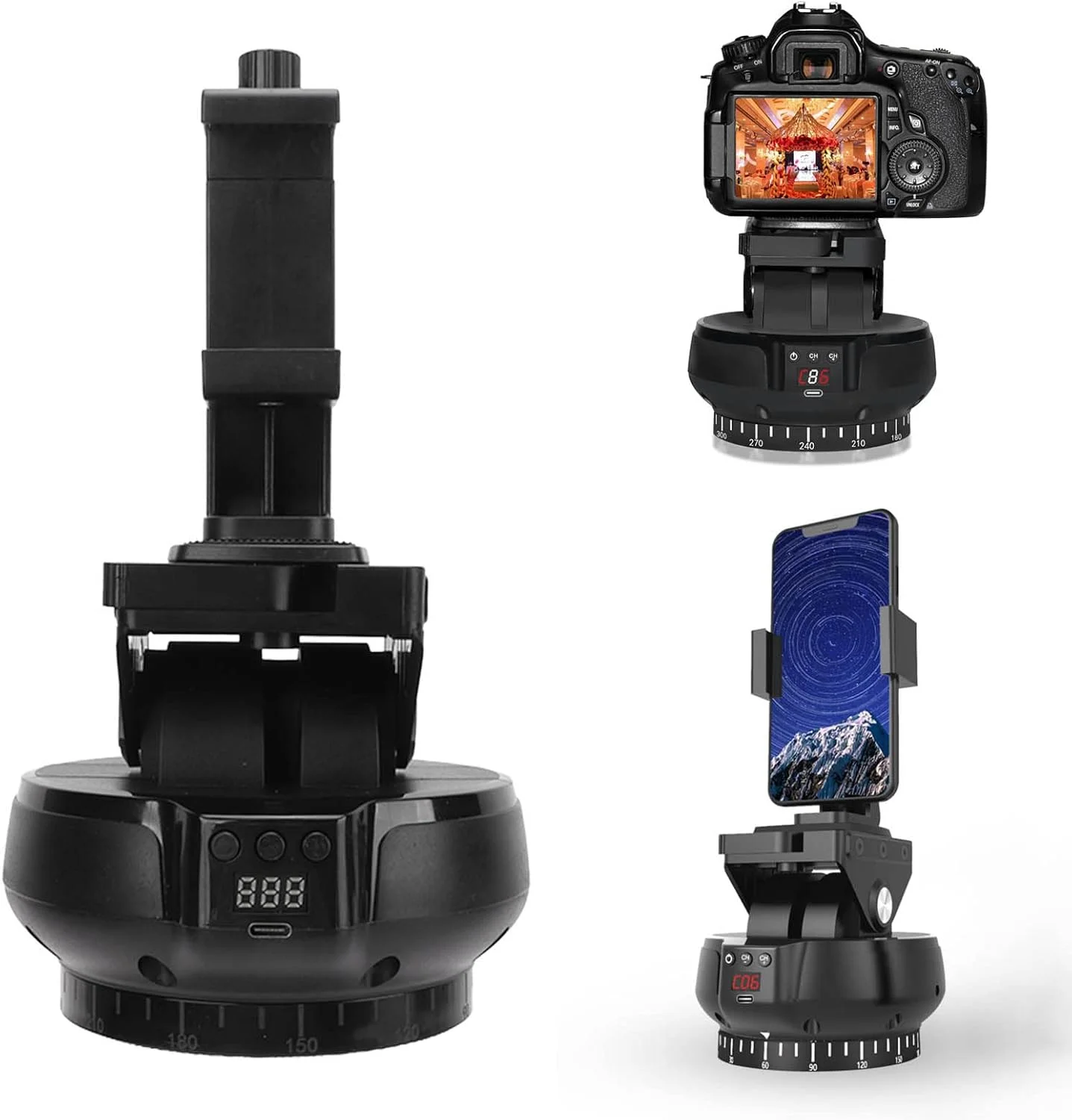 سر سه پایه LICAEVEY، سر توپی سه پایه چرخان 360 درجه پانوراما، سر پانورامای موتوری با کنترل از راه دور 2.4G و گیره تلفن همراه، تک پایه، لغزنده، دوربین DSLR، دوربین فیلمبرداری سر سه پایه LICAEVEY، سر توپی سه پایه چرخان 360 درجه پانوراما، سر پانورامای موتوری با کنترل از راه دور 2.4G و گیره تلفن همراه، تک پایه، لغزنده، دوربین DSLR، دوربین فیلمبرداری