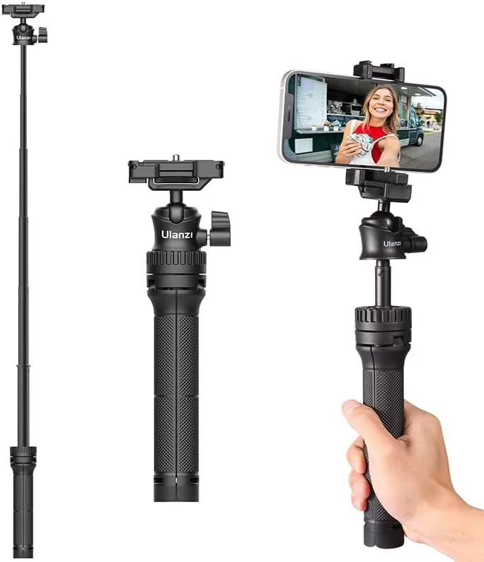 سه پایه کوچک و قابل حمل دوربین فیلمبرداری اولانزی مدل MT-34، پایه رومیزی برای دوربین های اکشن و دوربین های بدون آینه کوچک | دارای کفشک سرد، سر توپی 360 درجه و میله سلفی، نگهدارنده تلفن | حداکثر وزن قابل تحمل 1.5 کیلوگرم، 26-81 سانتی متر، 260 گرم