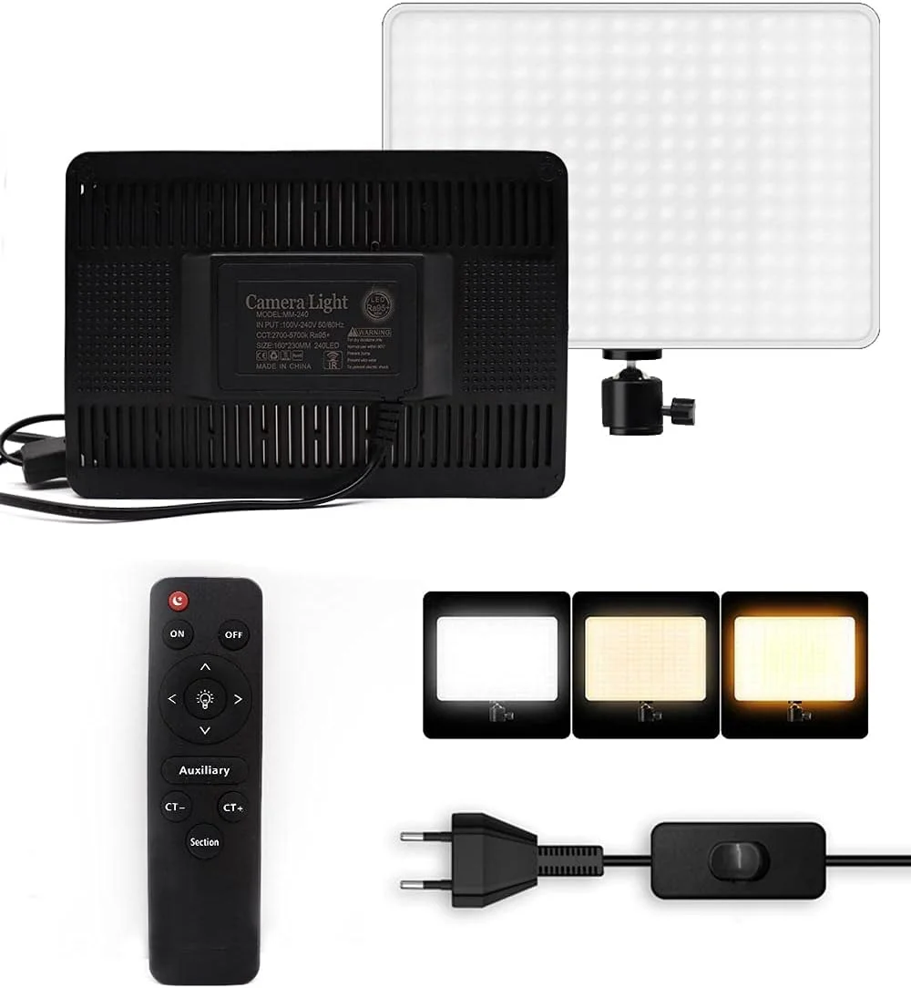 نور ویدئویی LED پادوم، نور دوربین سه رنگ با روشنایی قابل تنظیم 2700K-5700K، دارای 240 لامپ LED، نورپردازی ویدئویی 8.8 اینچی برای TikTok، پخش زنده، کنفرانس ویدئویی (نور LED)