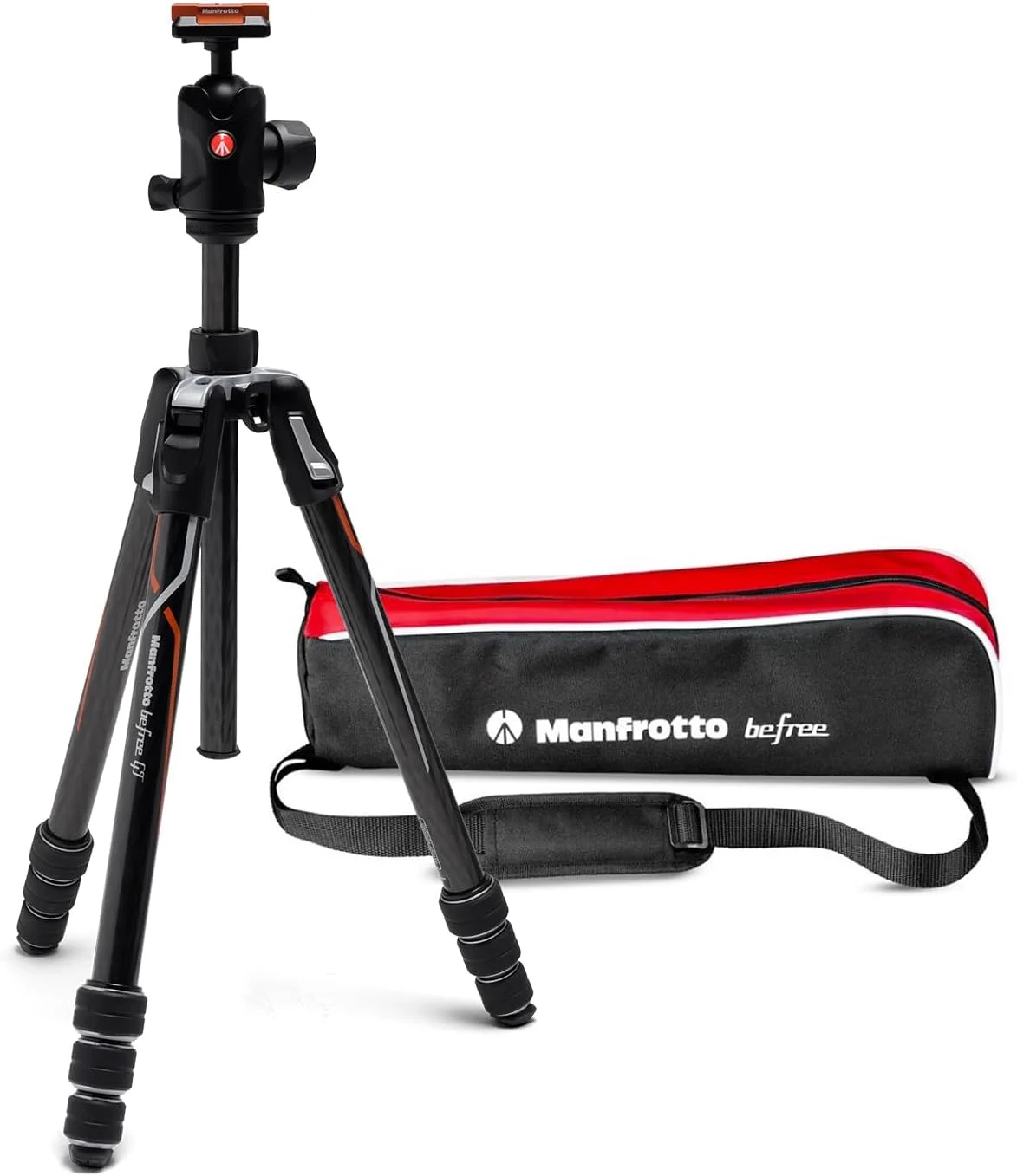 سه پایه مسافرتی Manfrotto Befree GT PRO، قفل چرخشی با هد توپی و کیف برای دوربین های سونی، DSLR، CSC، بدون آینه، فیبر کربن سبک وزن، مشکی/نقره ای، تحمل وزن 12 کیلوگرم، MKBFRTC4GTA-BH