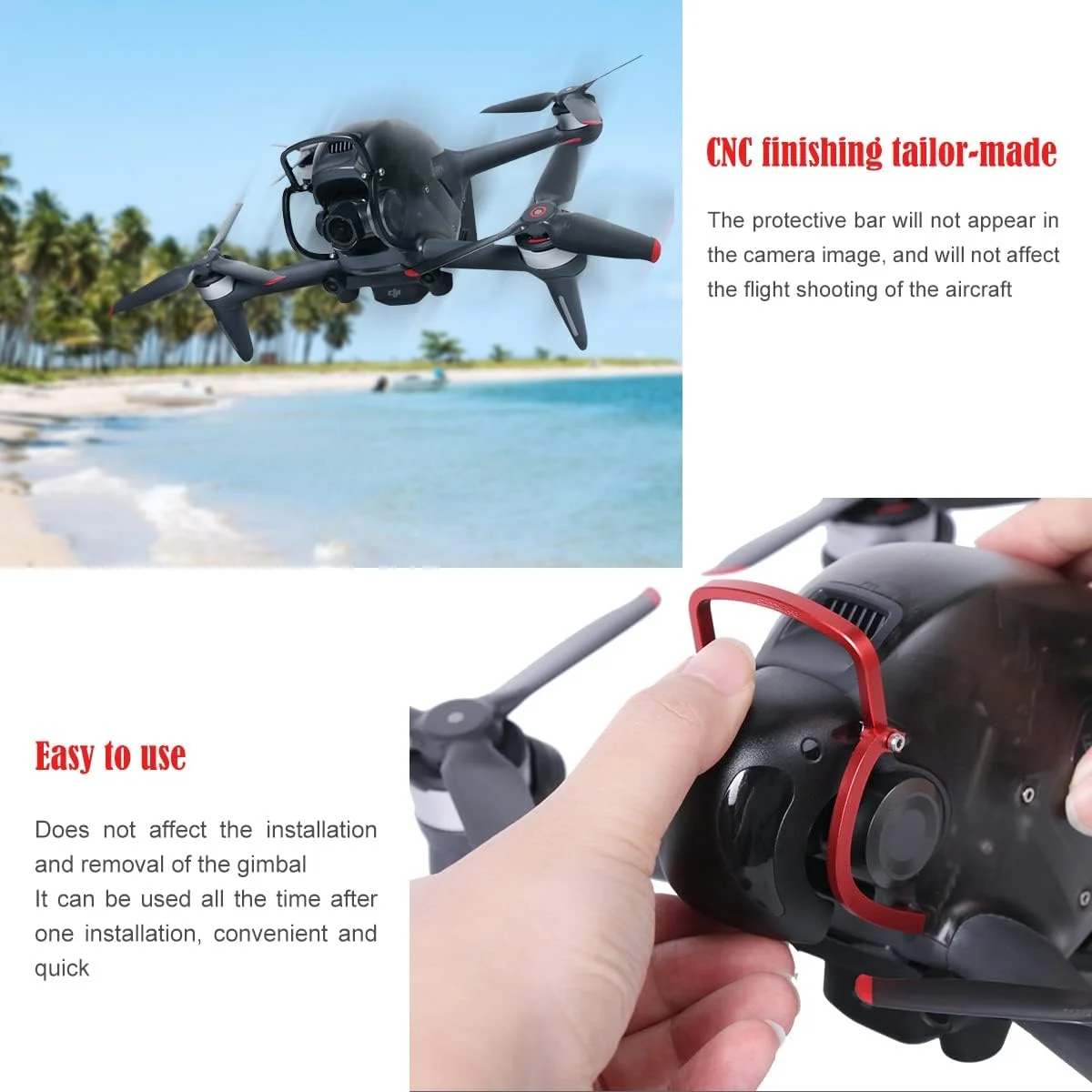 محافظ لنز و ضربه‌گیر برای DJI FPV، میله محافظ گیمبال، لوازم جانبی آلیاژ آلومینیوم ضد برخورد (قرمز)