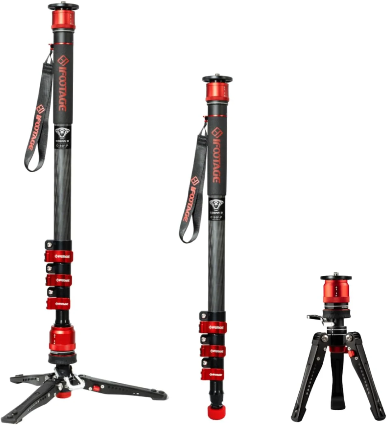تک پایه دوربین IFOOTAGE Cobra 3 مدل C180F-P، تک پایه 71 اینچی فیبر کربنی، سازگار با دوربین های DSLR سونی، کانن، نیکون، حداکثر وزن قابل تحمل 8 کیلوگرم