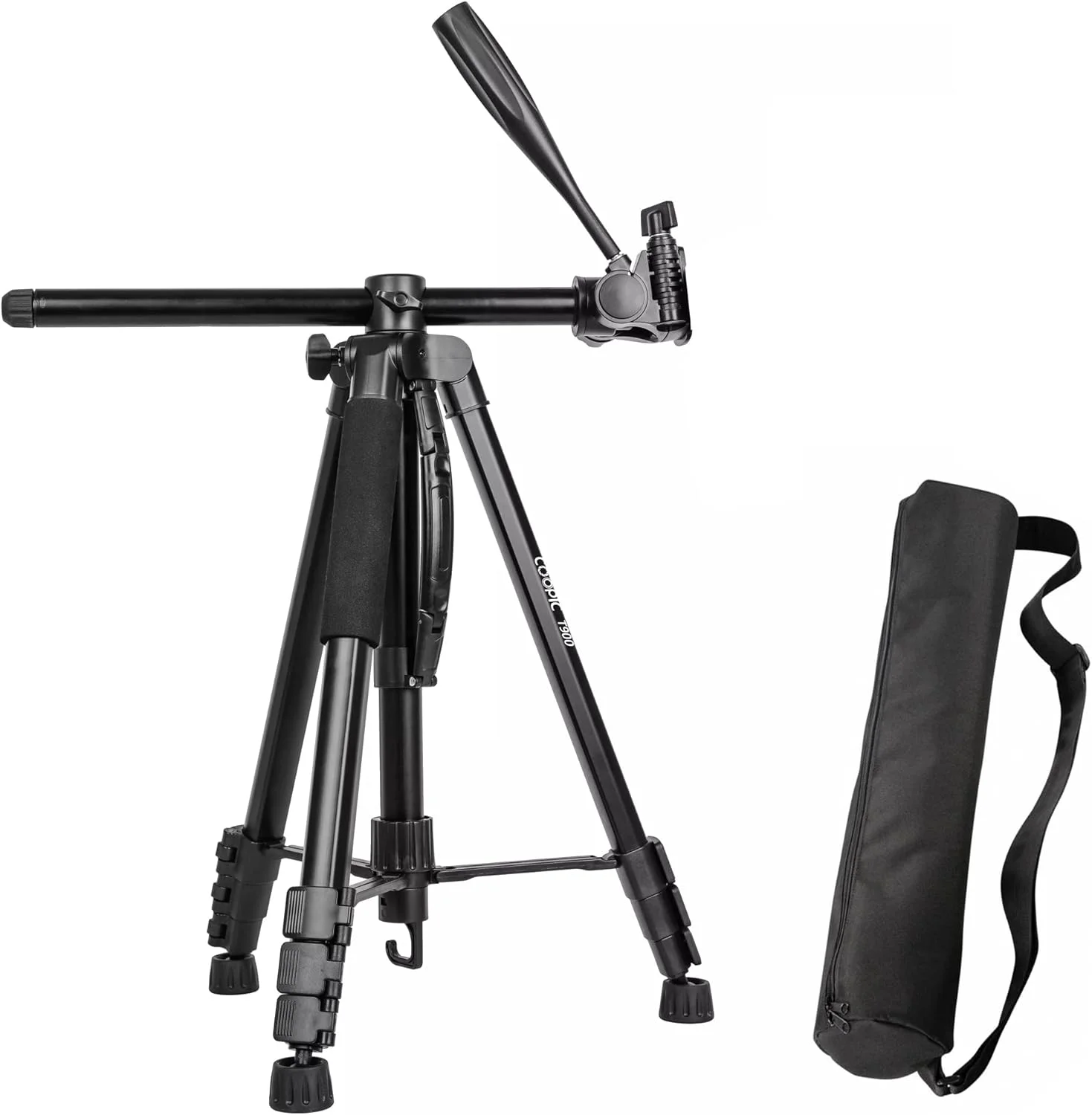 سه پایه دوربین فیلمبرداری حرفه ای COOPIC T900، آلیاژ آلومینیوم مسافرتی قابل حمل 2 در 1 تک پایه با ستون مرکزی چرخشی و کیف حمل حداکثر ارتفاع 178 سانتی متر حداکثر بار تا 5 کیلوگرم