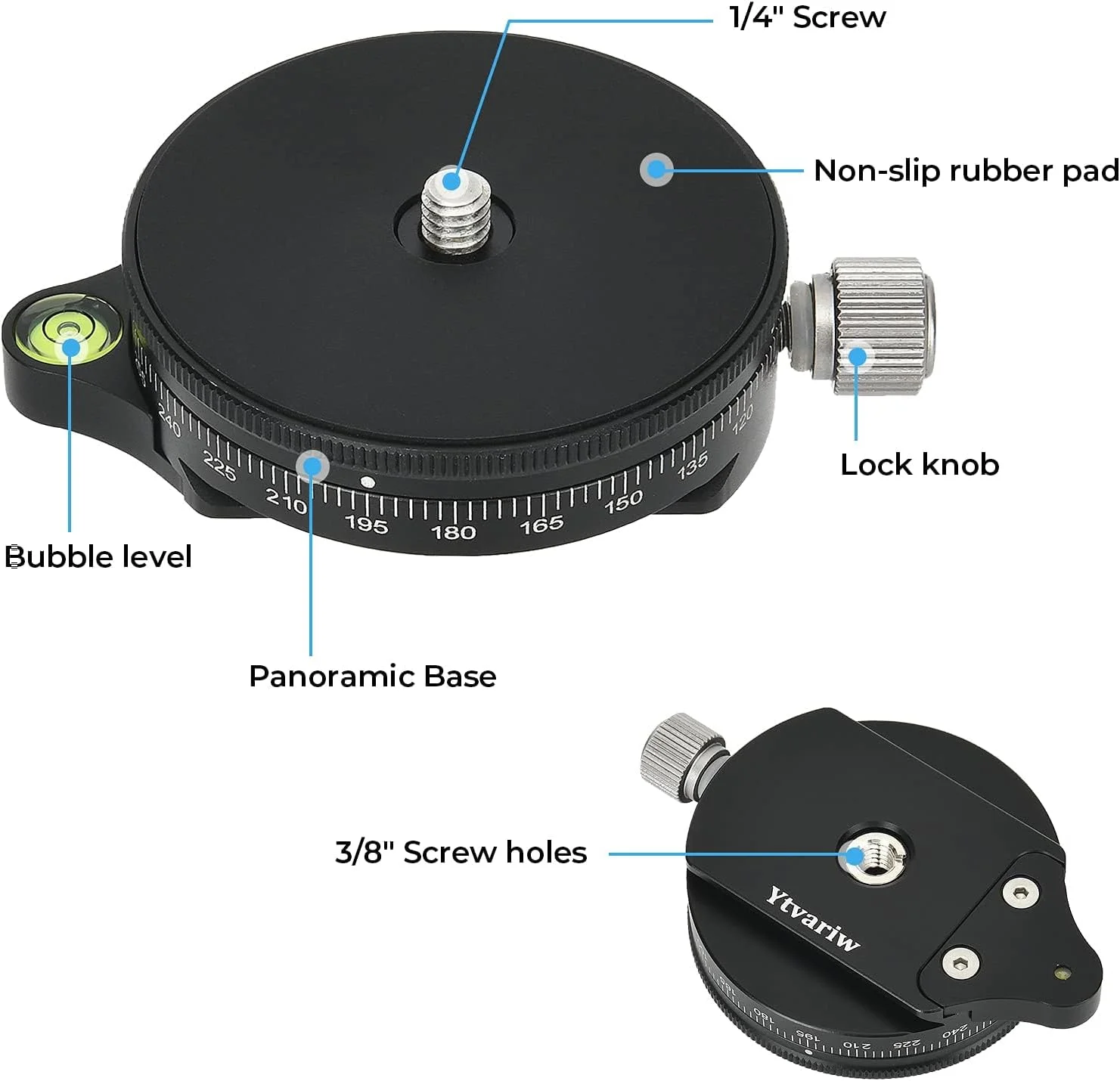 پایه پانورامای دوربین eWINNER با صفحه استایل، پیچ 3/8 اینچی آلیاژ آلومینیوم، هد سه پایه توپی پانوراما با تراز حبابی برای سه پایه تک پایه دوربین های DSLR، ظرفیت باربری 10 کیلوگرم
