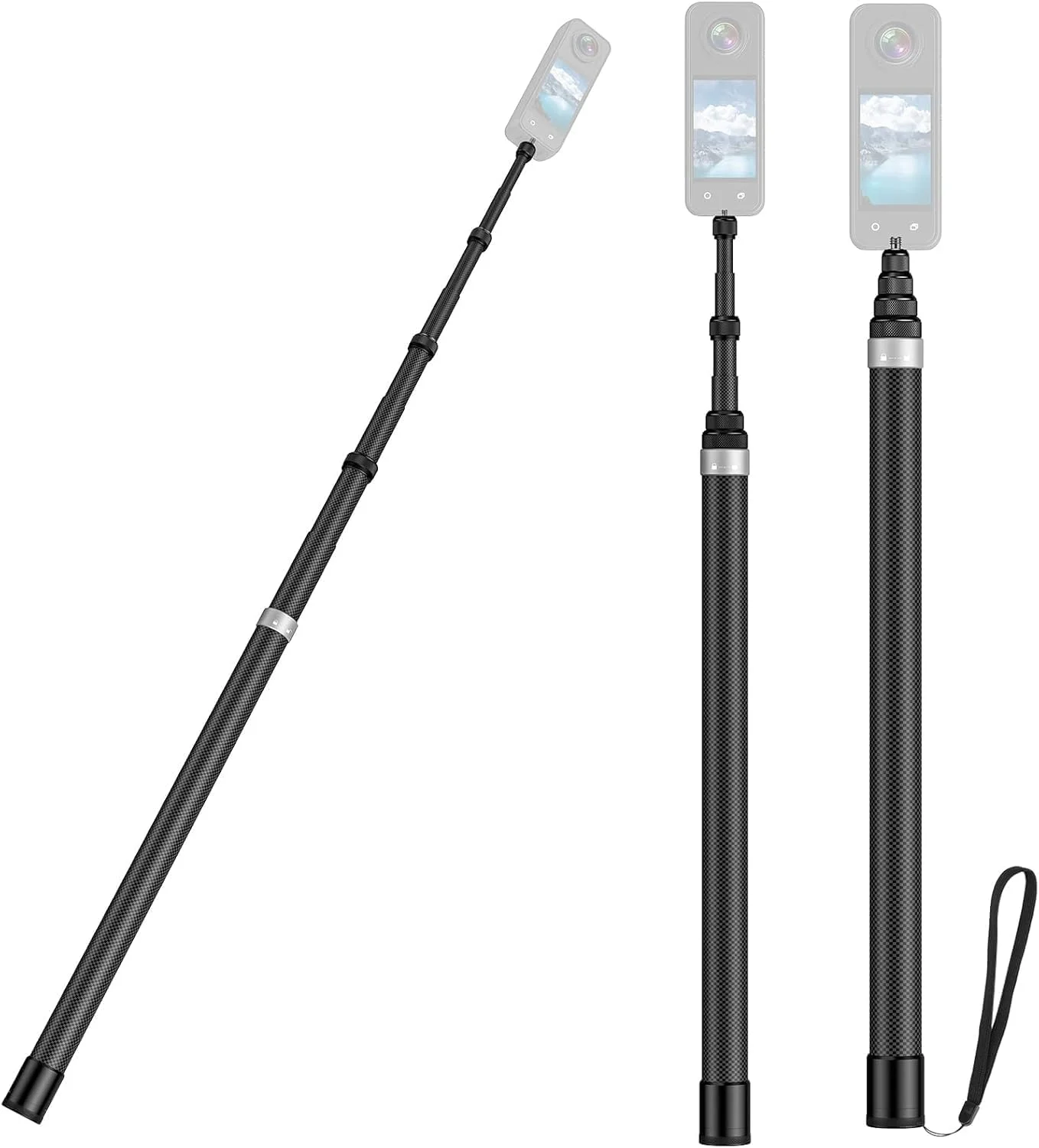 میله سلفی نامرئی فیبر کربنی Defsedar، میله فوق العاده بلند 3 متری سازگار با Insta360 X4 X3 ONE X2,ONE X, ONE R, ONE GO 3S 3 2 دوربین اکشن 360