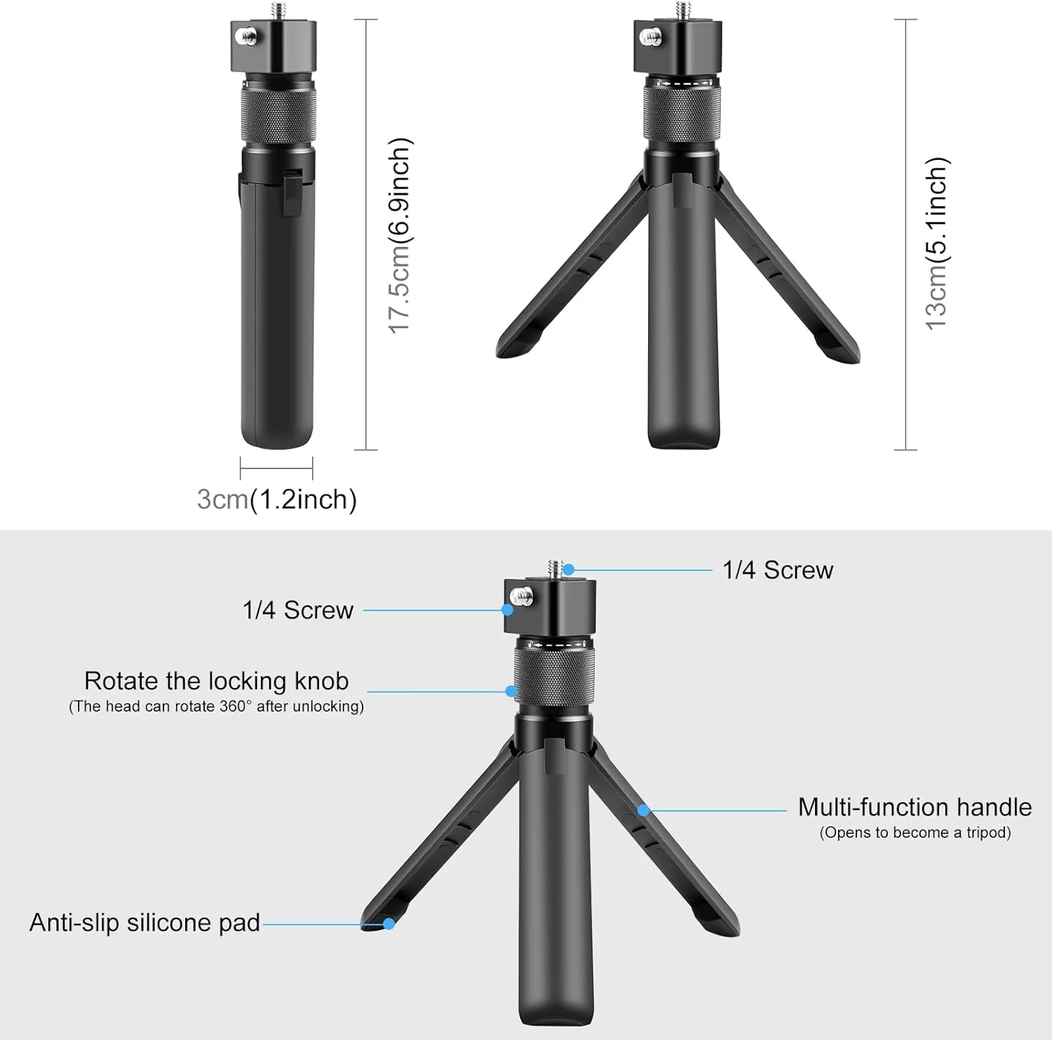 پایه سه پایه رومیزی با دسته چرخشی IPMAX برای اینستا 360