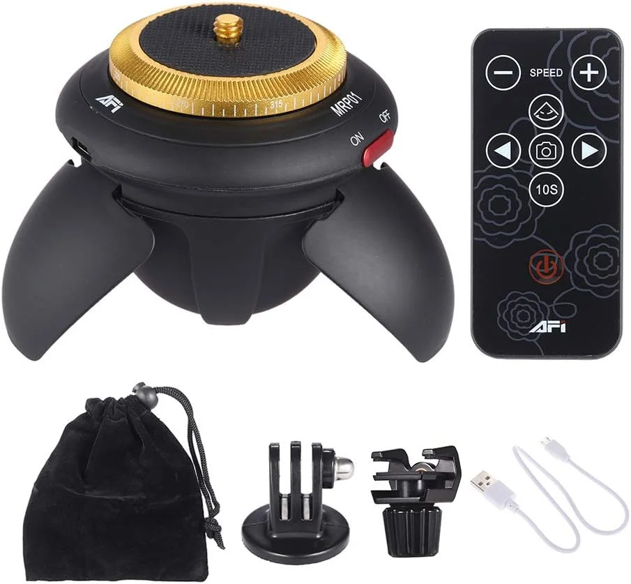 سر چرخشی پانوراما مینی الکتریکی MRP01 با قابلیت چرخش 360 درجه و تایم لپس، مناسب برای مونوپاد، تلفن های هوشمند، دوربین های اکشن، دوربین های جیبی و دوربین های میکرو SLR