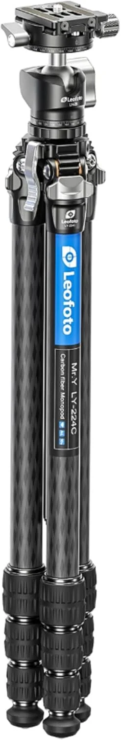 سه پایه فیبر کربنی 4 قسمتی Leofoto LY-224C+LH-25 با ستون مرکزی Y شکل (مشکی)