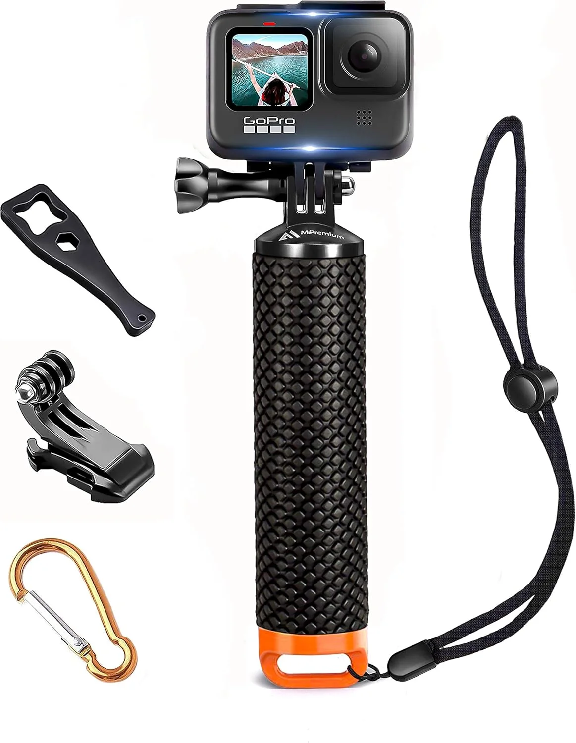 تک پایه شناور ضد آب برای دوربین های اکشن GoPro Hero 13 12 11 10 9 8 7 6 5 4 3+ Session Black Silver، دسته و لوازم جانبی نصب برای غواصی و ورزش های آبی (نارنجی)