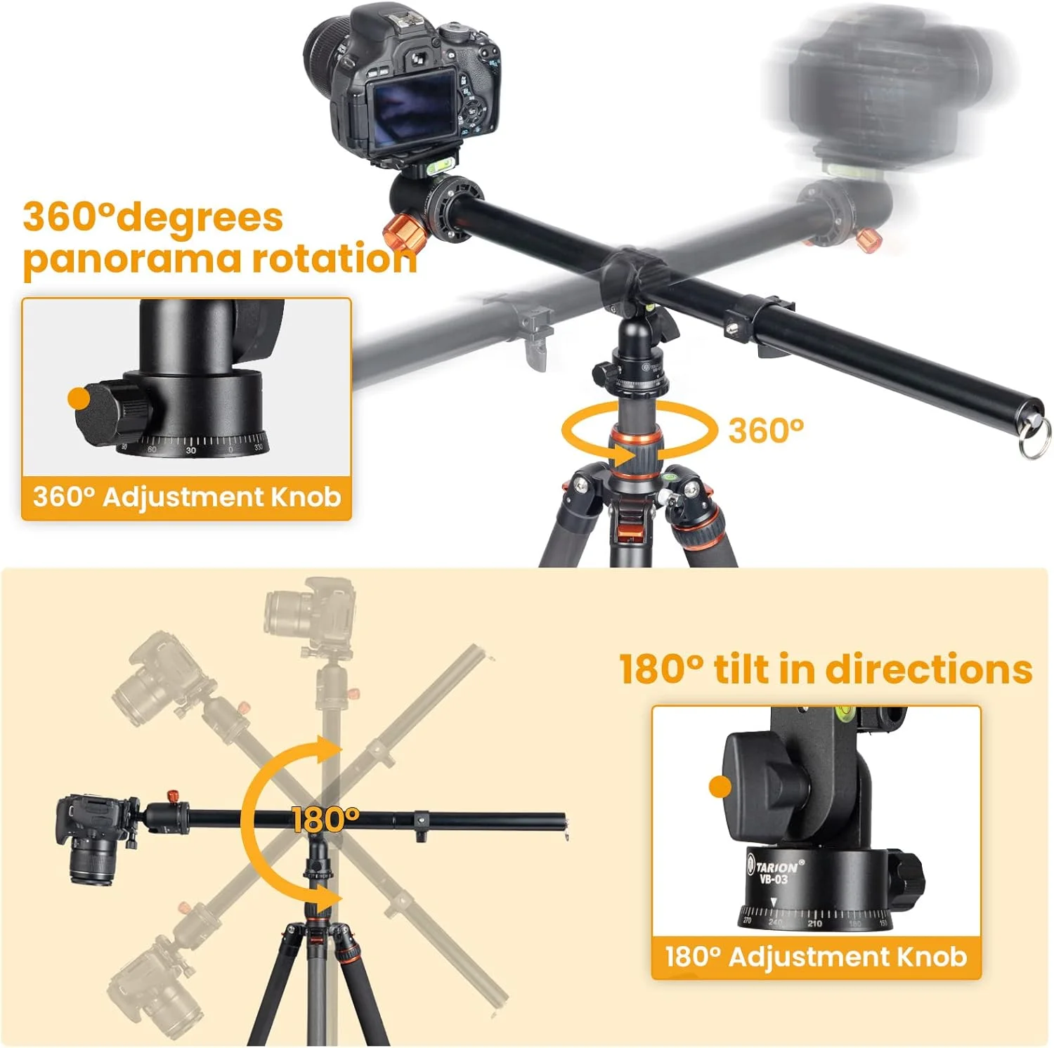 بازوی بوم سه پایه دوربین TARION، بازوی توسعه آلیاژ آلومینیوم 57 سانتی متری، ستون مرکزی خارجی با قابلیت چرخش 360 درجه به همراه کیسه شن وزنه تعادل برای عکاسی و فیلمبرداری از بالا (بازوی بوم دوربین)