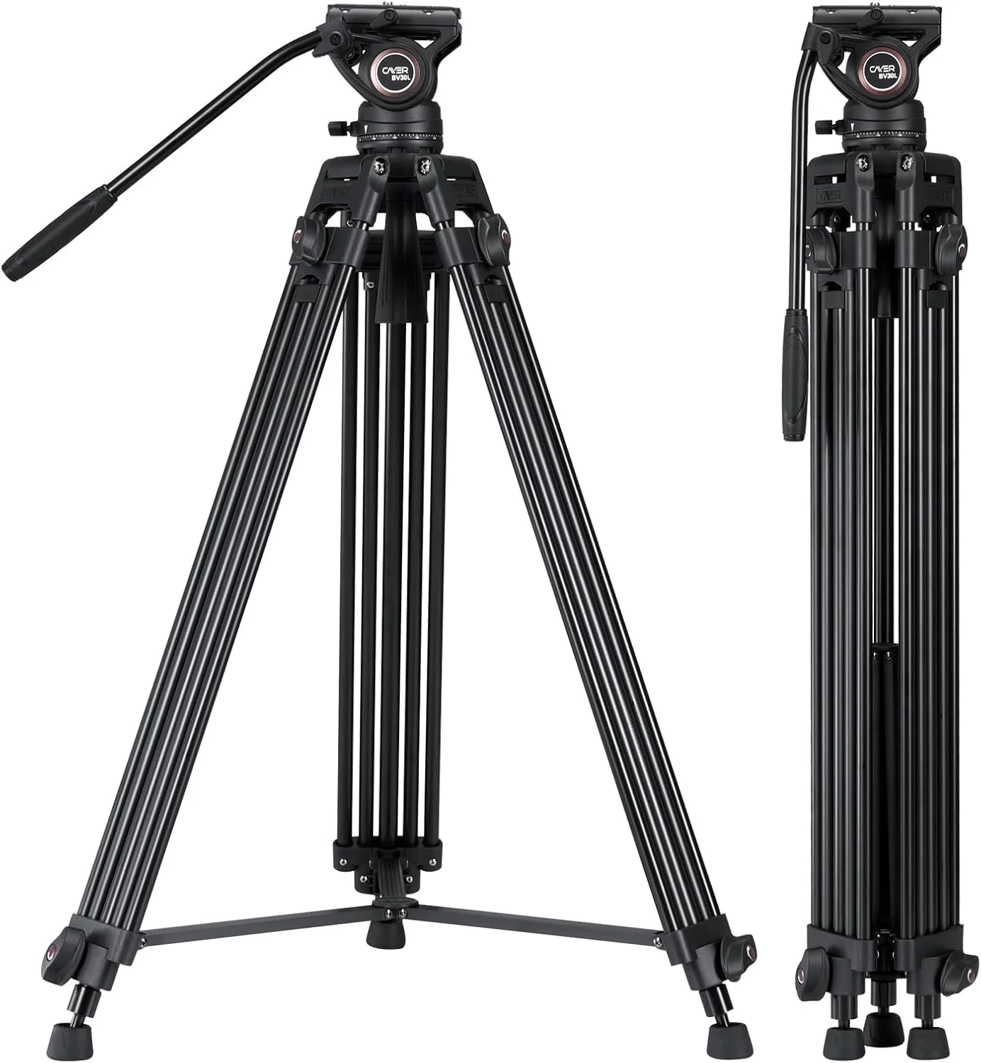 سیستم سه پایه فیلمبرداری Cayer BV30L، 72 اینچ - سه پایه آلومینیومی سنگین دوقلو حرفه ای، هد سیال K3، پخش کننده میانی، حداکثر بار 6 کیلوگرم، دوربین فیلمبرداری DSLR، به همراه 1 صفحه رهاسازی سریع اضافی