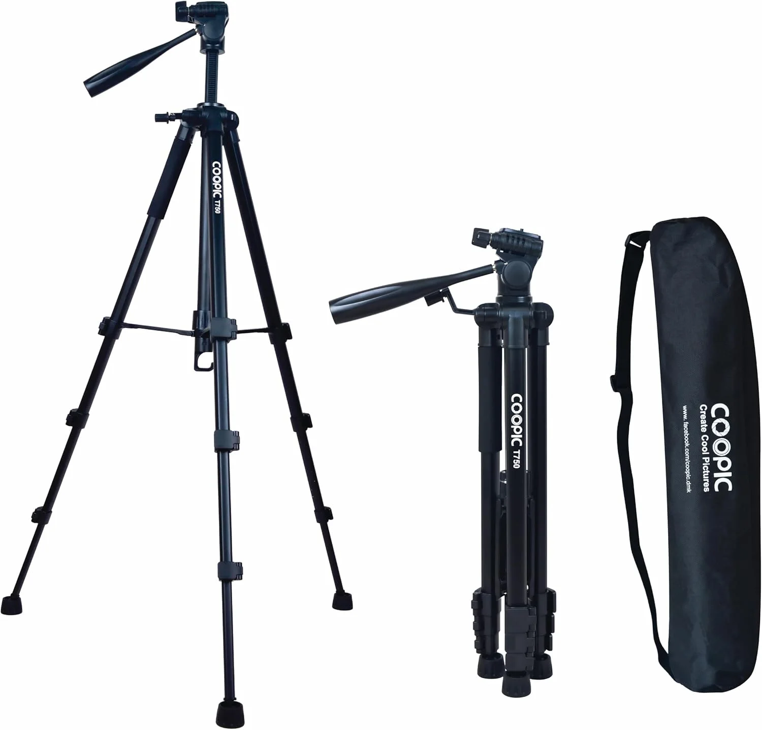 سه پایه دوربین و موبایل حرفه ای COOPIC T750، 174 سانتی متر، قابل تنظیم، سبک و قابل حمل برای عکاسی DSLR، بدون آینه و تلفن هوشمند - ایده آل برای عکاسی منظره و پرتره در سفر