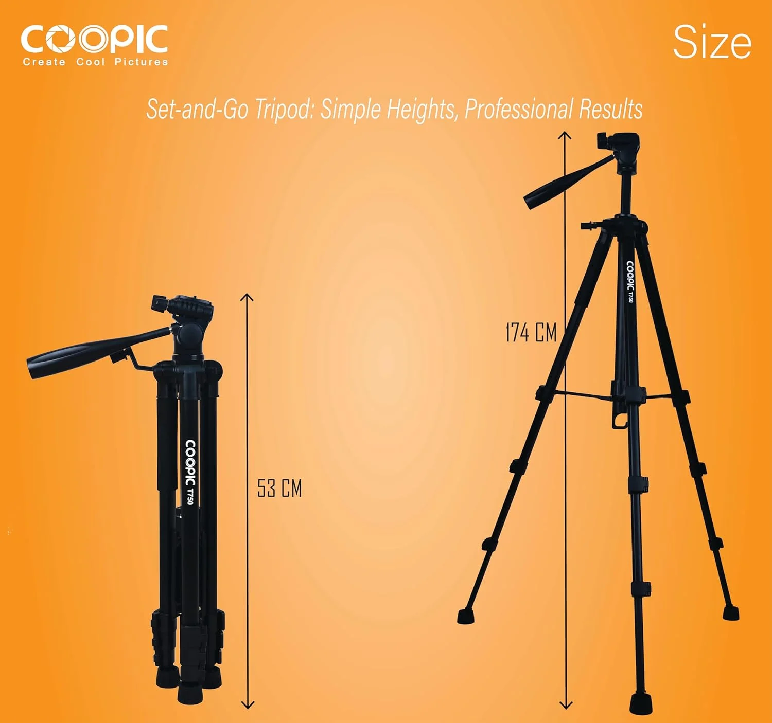 سه پایه دوربین و موبایل حرفه ای COOPIC T750، 174 سانتی متر، قابل تنظیم، سبک و قابل حمل برای عکاسی DSLR، بدون آینه و تلفن هوشمند - ایده آل برای عکاسی منظره و پرتره در سفر