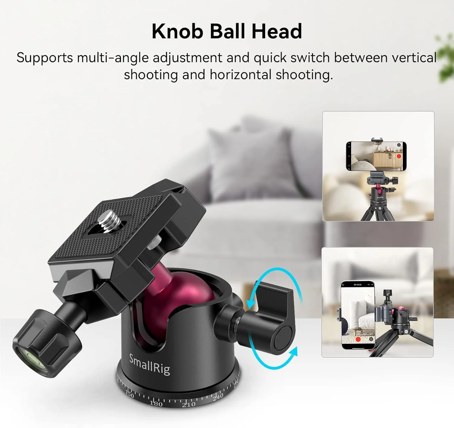 سه پایه رومیزی کوچک SMALLRIG با سر توپی 360 درجه و پیچ 1/4 اینچی برای دوربین های DSLR، پروژکتورها، وب کم ها، GoPro و آداپتور پایه تلفن هوشمند، نسخه به روز شده - BUT2664 مشکی