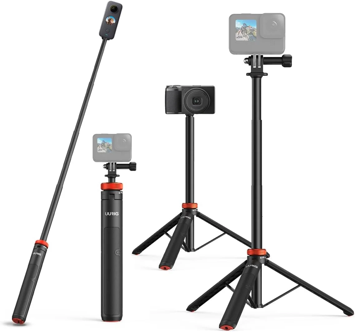 پایه سه پایه مونوپاد تلسکوپی UURig برای GoPro Max Hero 10 9 8 7 6 5 4، DJI Osmo Action، Insta 360 One R و سایر دوربین های اکشن (129 سانتی متر)