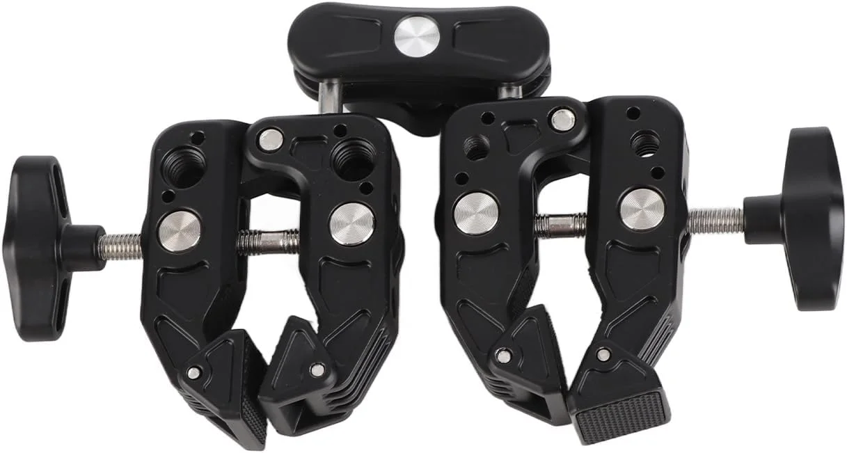 گیره دوبل دوربین RIZGHWOY، گیره دوگانه آلومینیومی مستحکم برای لامپ استودیویی عکاسی، میکروفون، سه پایه - آلیاژ آلومینیوم