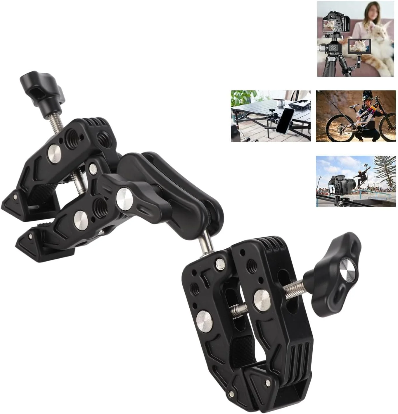 گیره دوبل دوربین RIZGHWOY، گیره دوگانه آلومینیومی مستحکم برای لامپ استودیویی عکاسی، میکروفون، سه پایه - آلیاژ آلومینیوم گیره دوبل دوربین RIZGHWOY، گیره دوگانه آلومینیومی مستحکم برای لامپ استودیویی عکاسی، میکروفون، سه پایه - آلیاژ آلومینیوم