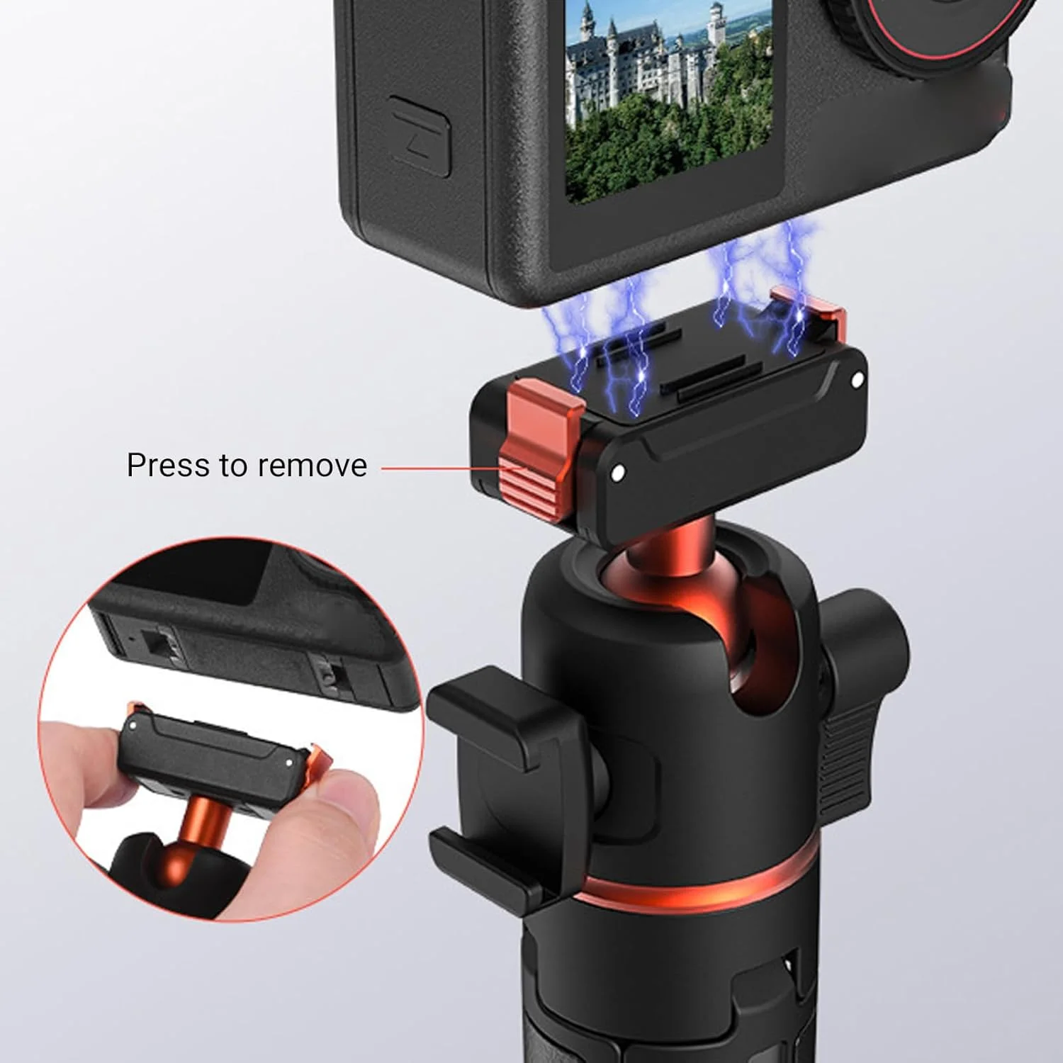 پایه سلفی استیک سه پایه 53 سانتی متری، پایه قابل افزایش سازگار با اکشن 3، 4، 5 پرو، استند سلفی استیک اکستنشن مغناطیسی دوربین آلیاژ آلومینیوم