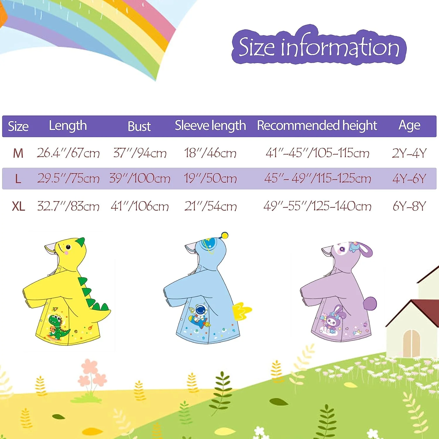 بارانی ضد آب کودکانه TERRIFI، پانچو بارانی قابل حمل EVA، بارانی بچه گانه با کلاه، لباس بارانی EVA قابل استفاده مجدد، طرح کارتونی سایز L مناسب کودکان 4-6 سال