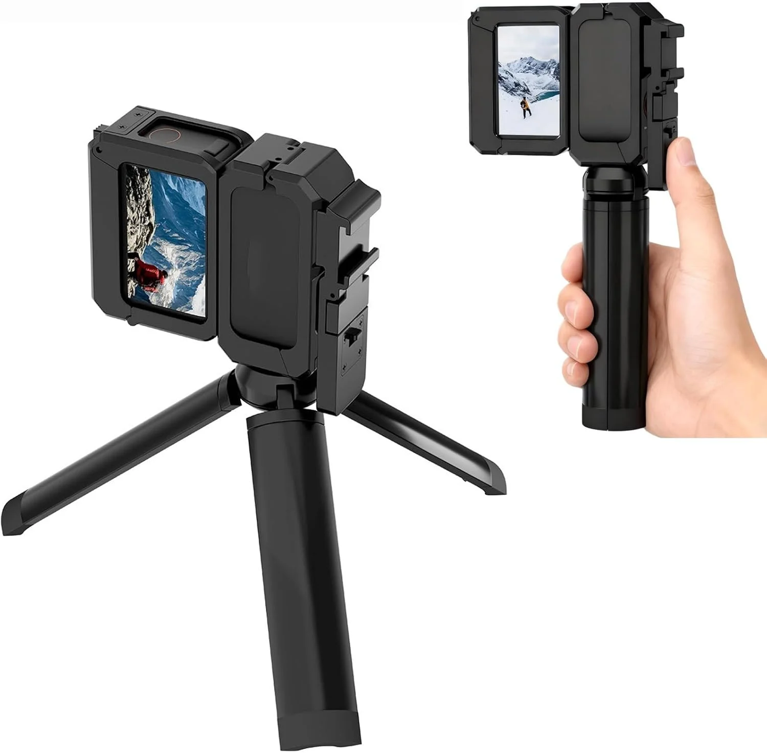 OURHZTB قفس خرگوشی فلزی، سه پایه مونوپاد سلفی با شاتر برای DJI Osmo Nano، دسته و گریپ دستی برای ولاگ و عکاسی خیابانی با مانت اتصال کفشک سرد برای نصب نورهای کمکی و لوازم جانبی میکروفون