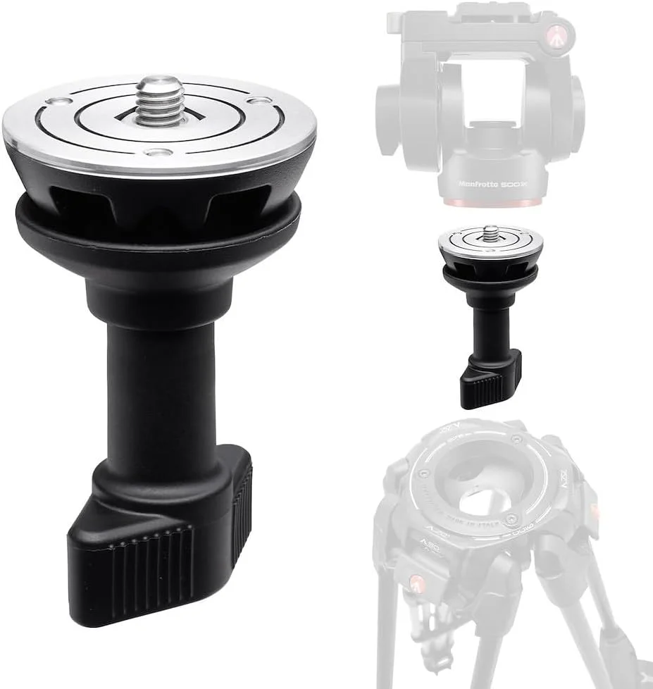 آداپتور نیم کره 60 میلی متری Manfrotto برای استفاده از هد با پایه تخت 60 میلی متری با سه پایه ویدیویی کاسه ای، دسته کوتاه، عکاسی در سطح زمین
