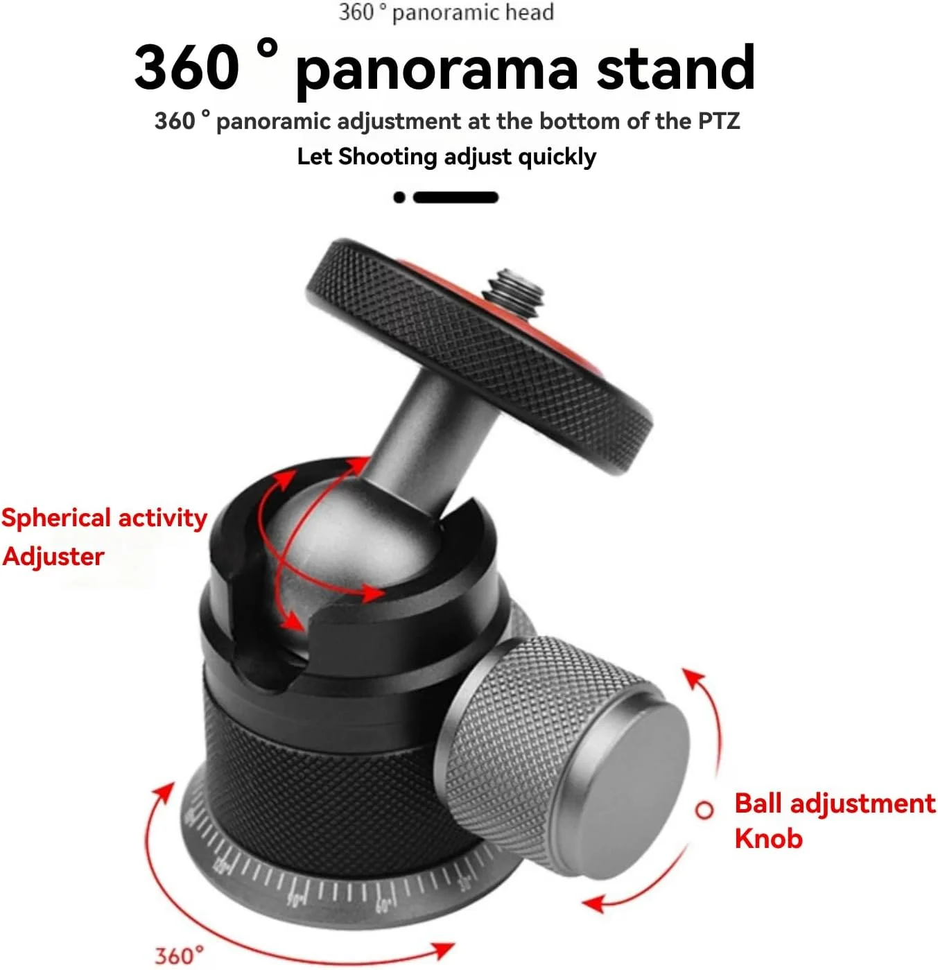 هد توپی سه پایه آلیاژ آلومینیوم با چرخش 360 درجه پانوراما و پایه مدرج چرخش 180 درجه، اتصال جهانی 1/4 اینچی برای دوربین های DSLR و بدون آینه و تک پایه