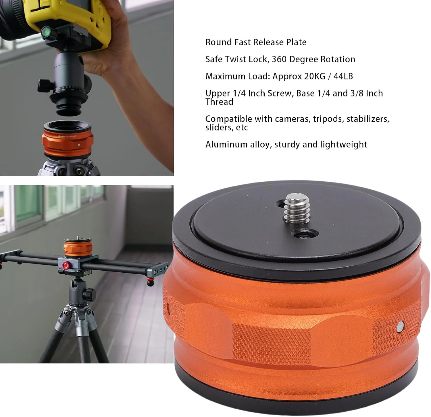 صفحه نگهداری تیر Yanmis، آداپتور پایه سه پایه دوربین گرد 20 کیلوگرمی با پیچ 1/4 اینچی برای لغزنده تثبیت کننده سه پایه دوربین فیلمبرداری