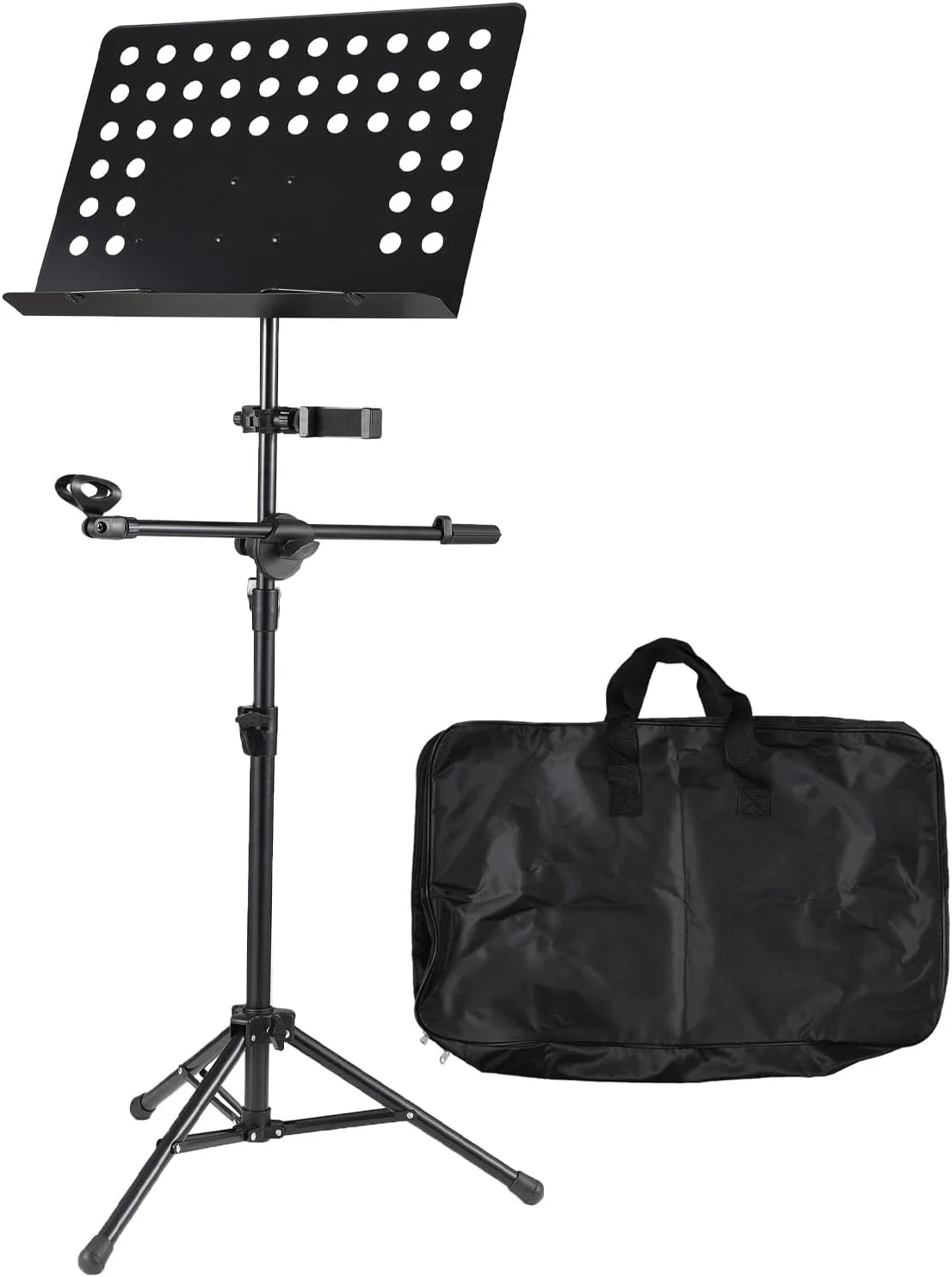 پایه نت حرفه ای قابل حمل 3 در 1 با نگهدارنده جداشدنی میکروفون و تلفن، سه پایه فلزی با قابلیت تنظیم ارتفاع برای پیانو، ویولن، گیتار و نت